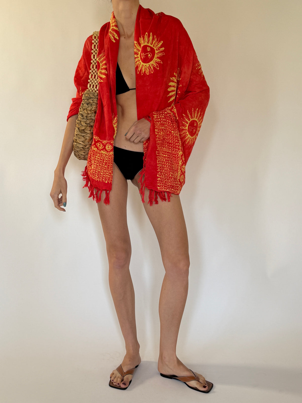 Vintage red sun print scarf wrap back detail