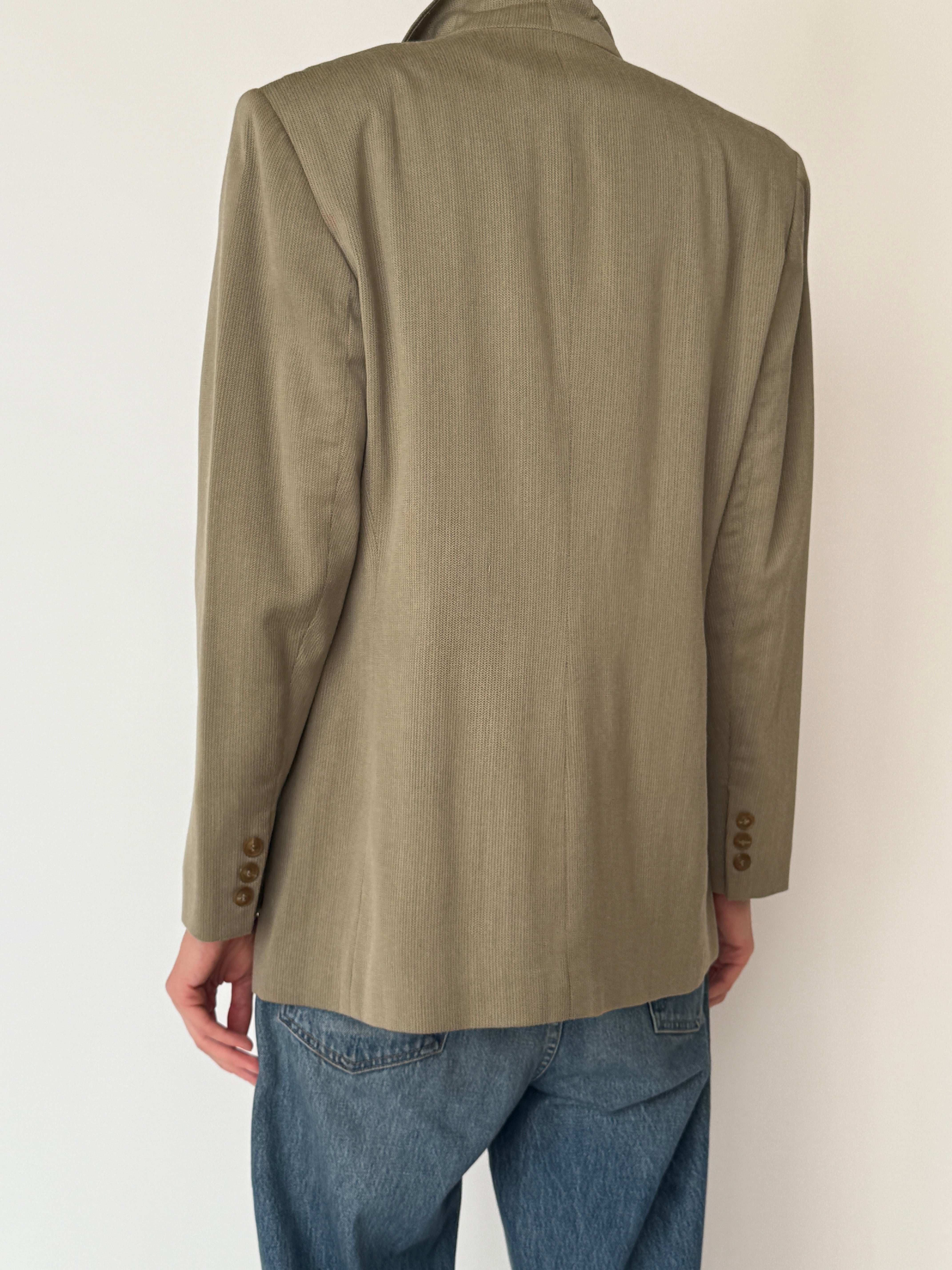 Vintage olive wool-blend blazer back view