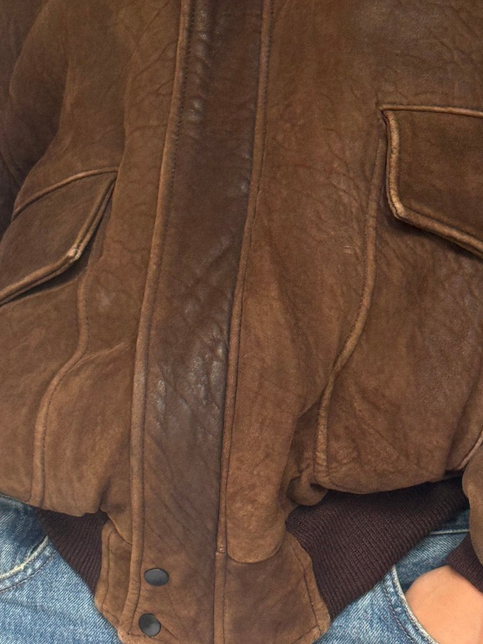 Vintage Bomber-Like Leather Jacket In Brown 5707
