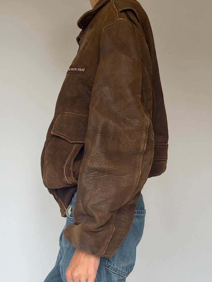 Vintage Bomber-Like Leather Jacket In Brown 5707