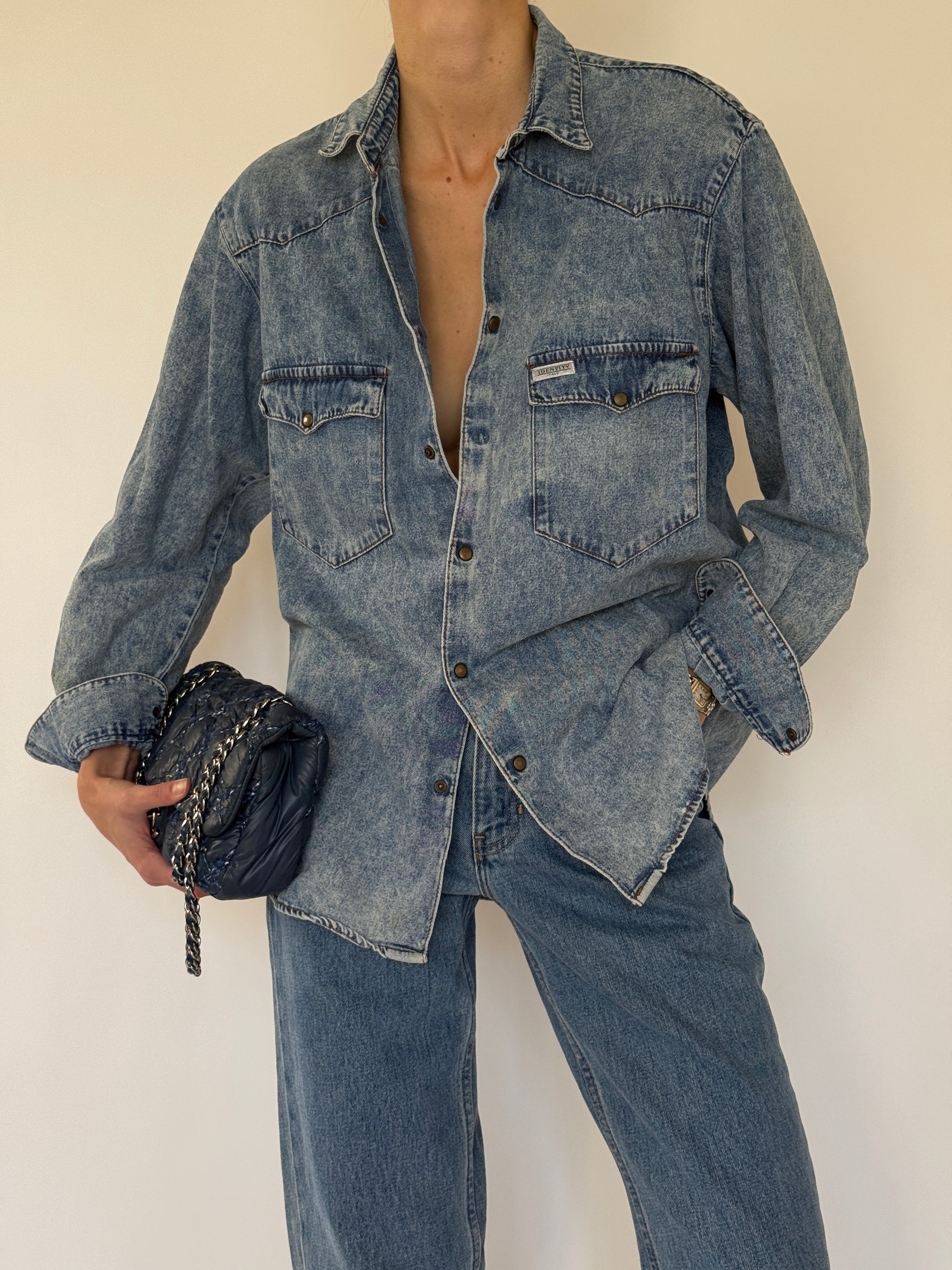 Vintage denim shirt blue front view