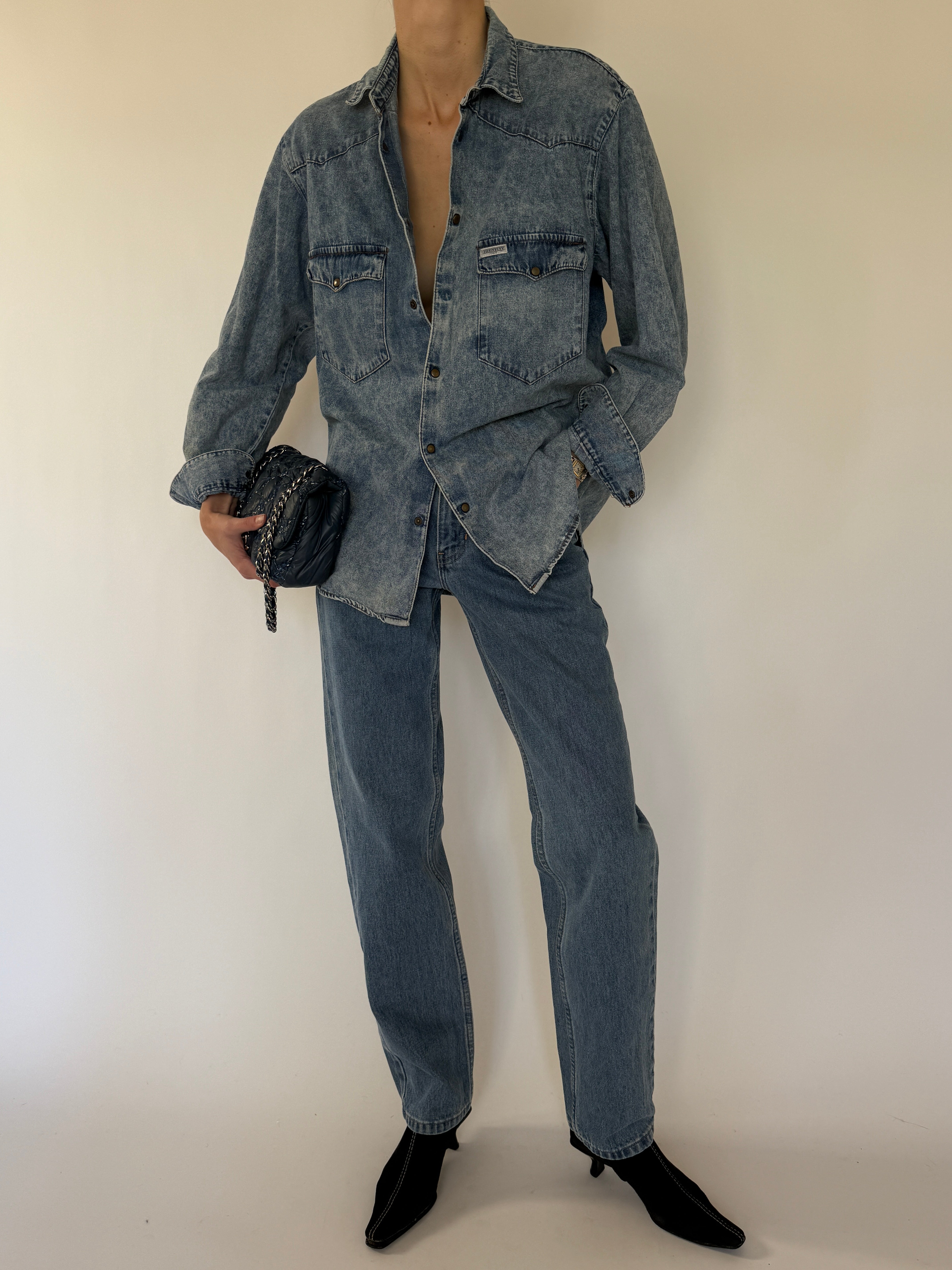 Vintage denim shirt blue front view