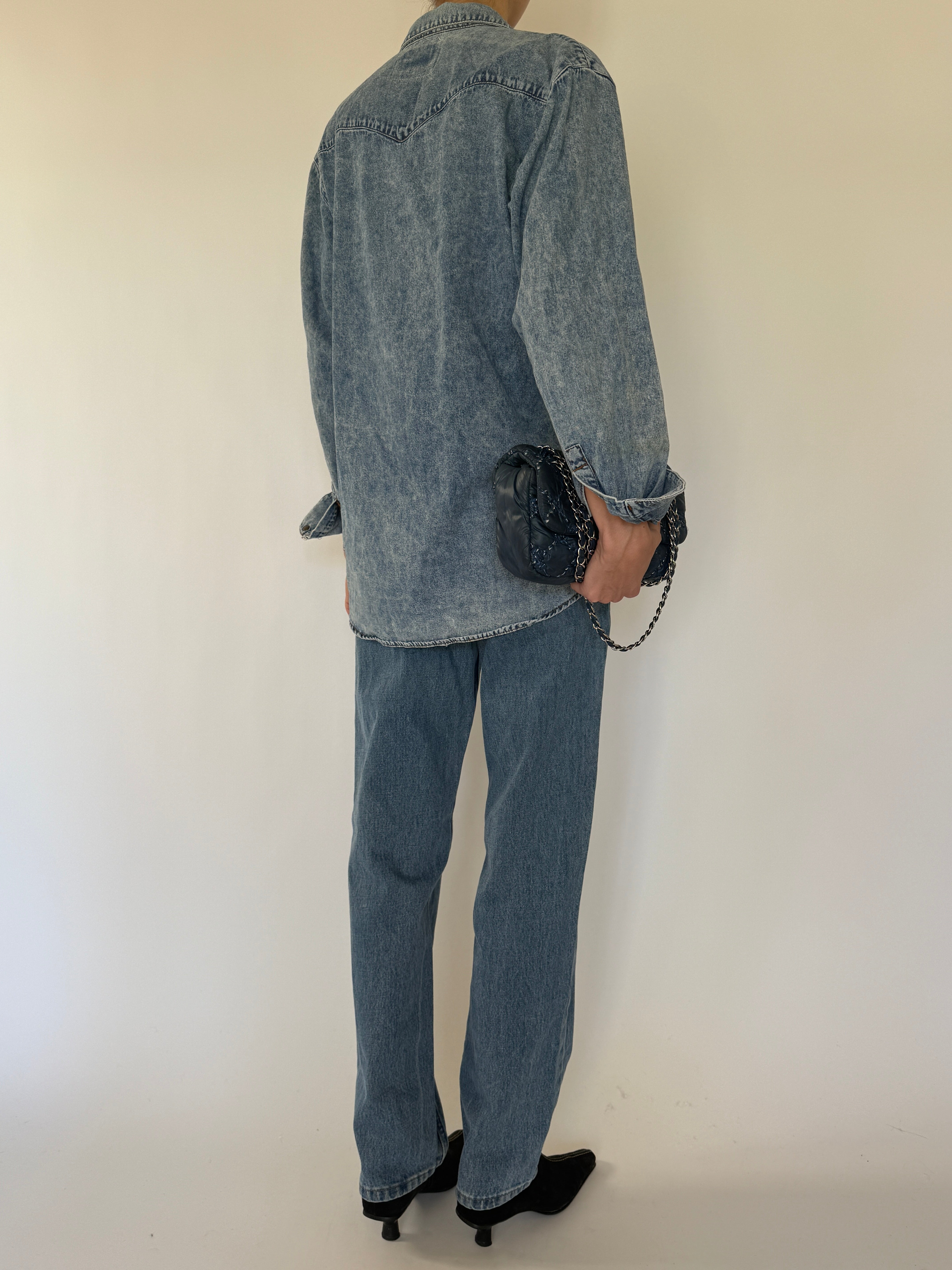 Vintage denim shirt blue back view
