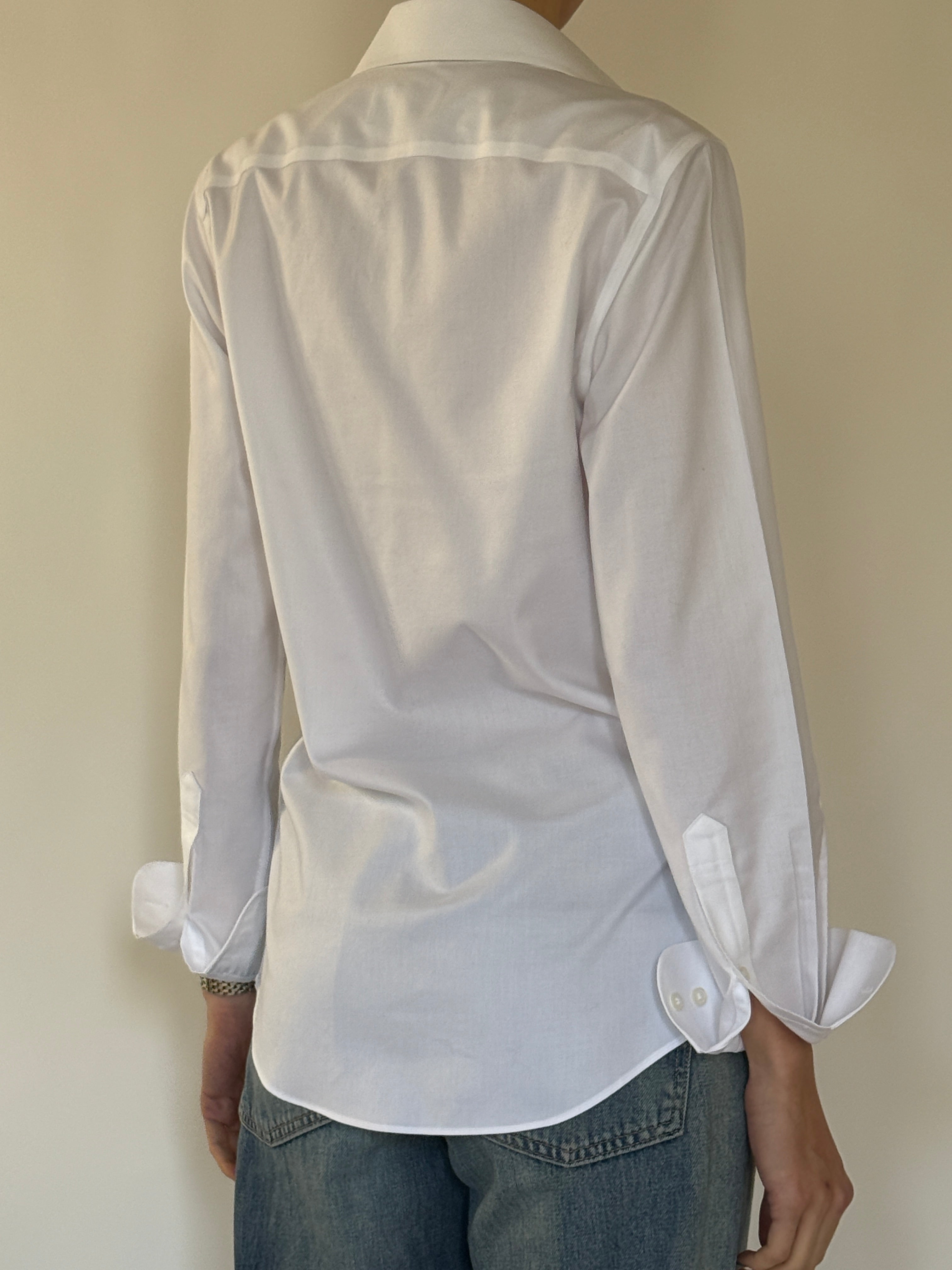 Vintage white button-up shirt back view