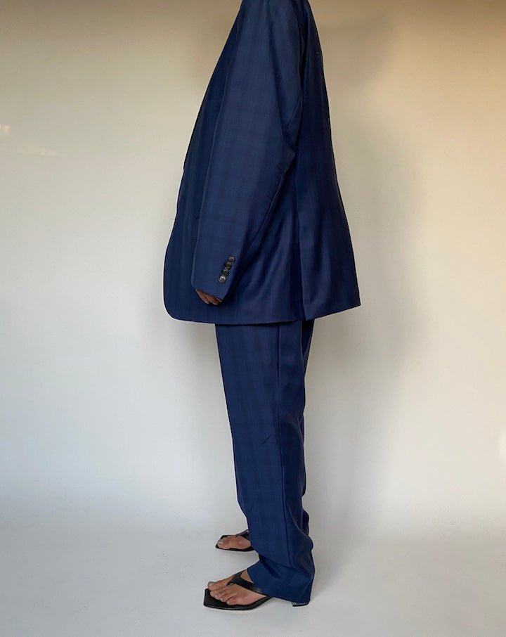 VINTAGE BLUE TWO PIECE CHECKED SUIT 2381
