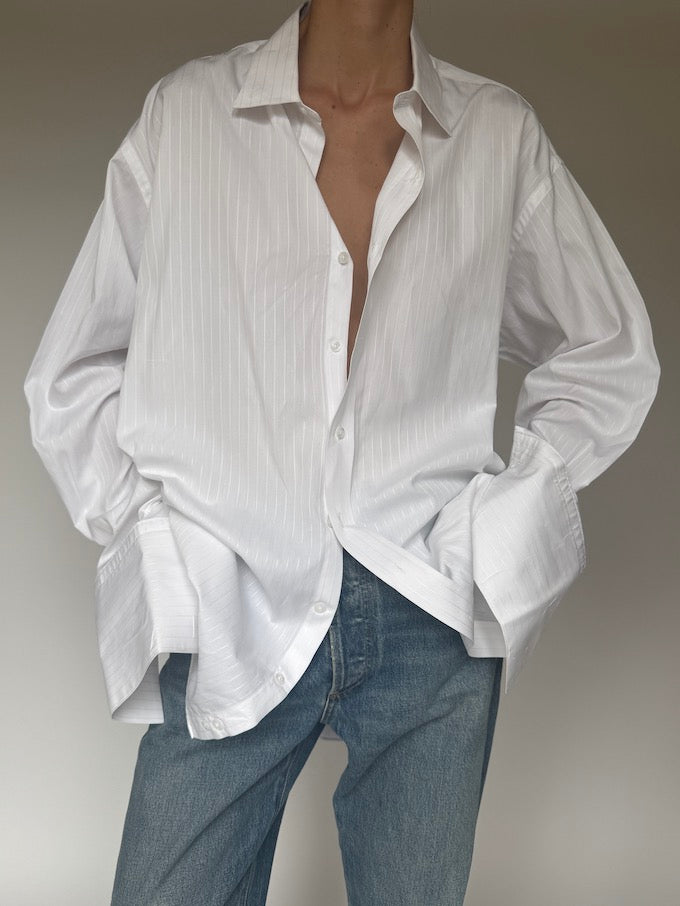 Vintage Oversized Faded Pinstripe Shirt White 5934