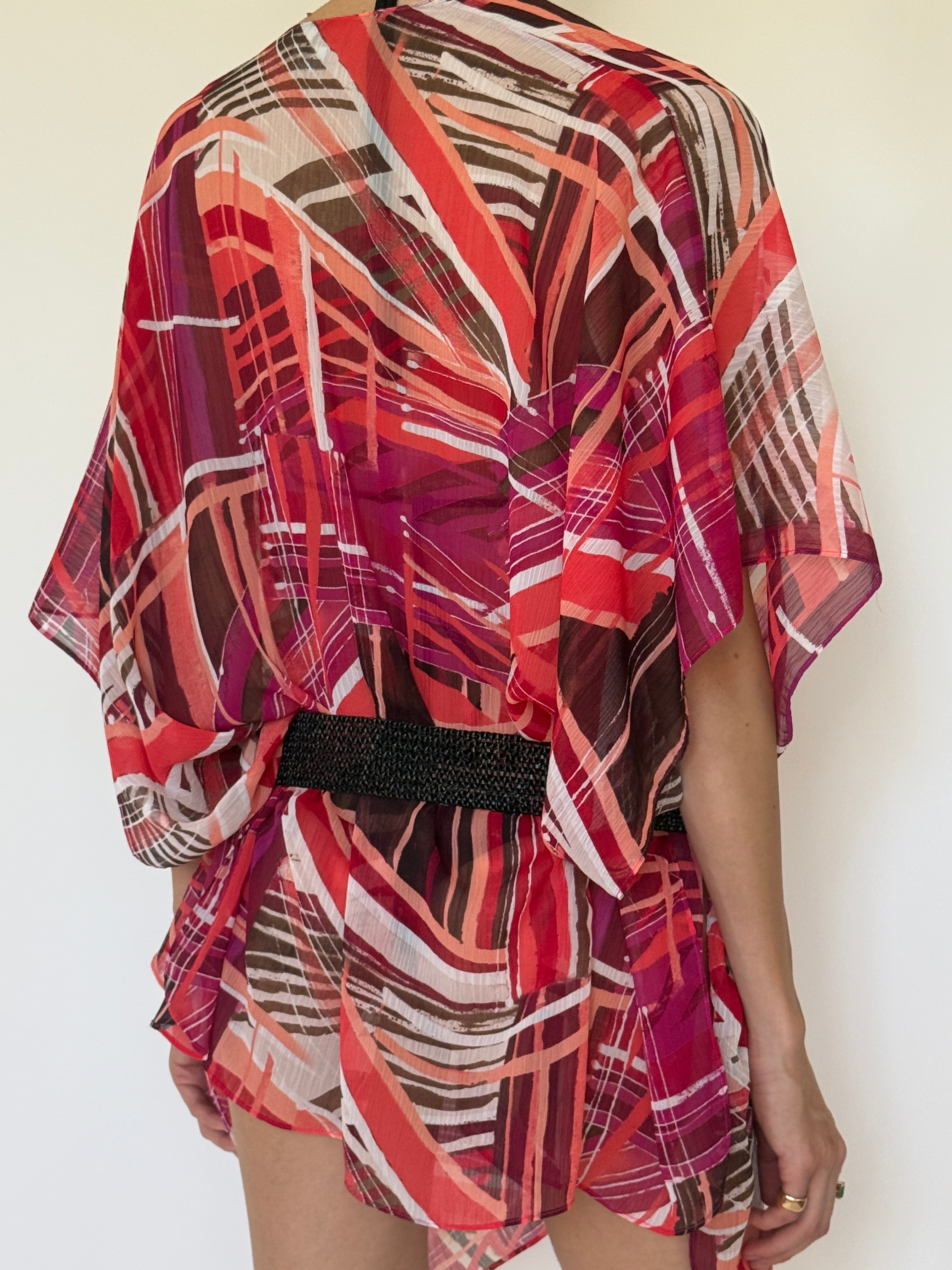 Vintage Sheer Kimono Cover-Up Pink 7975