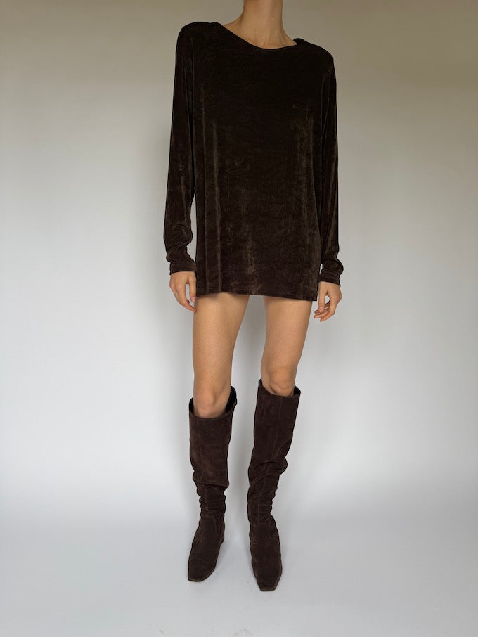 Vintage mini dress / top dark brown 6041