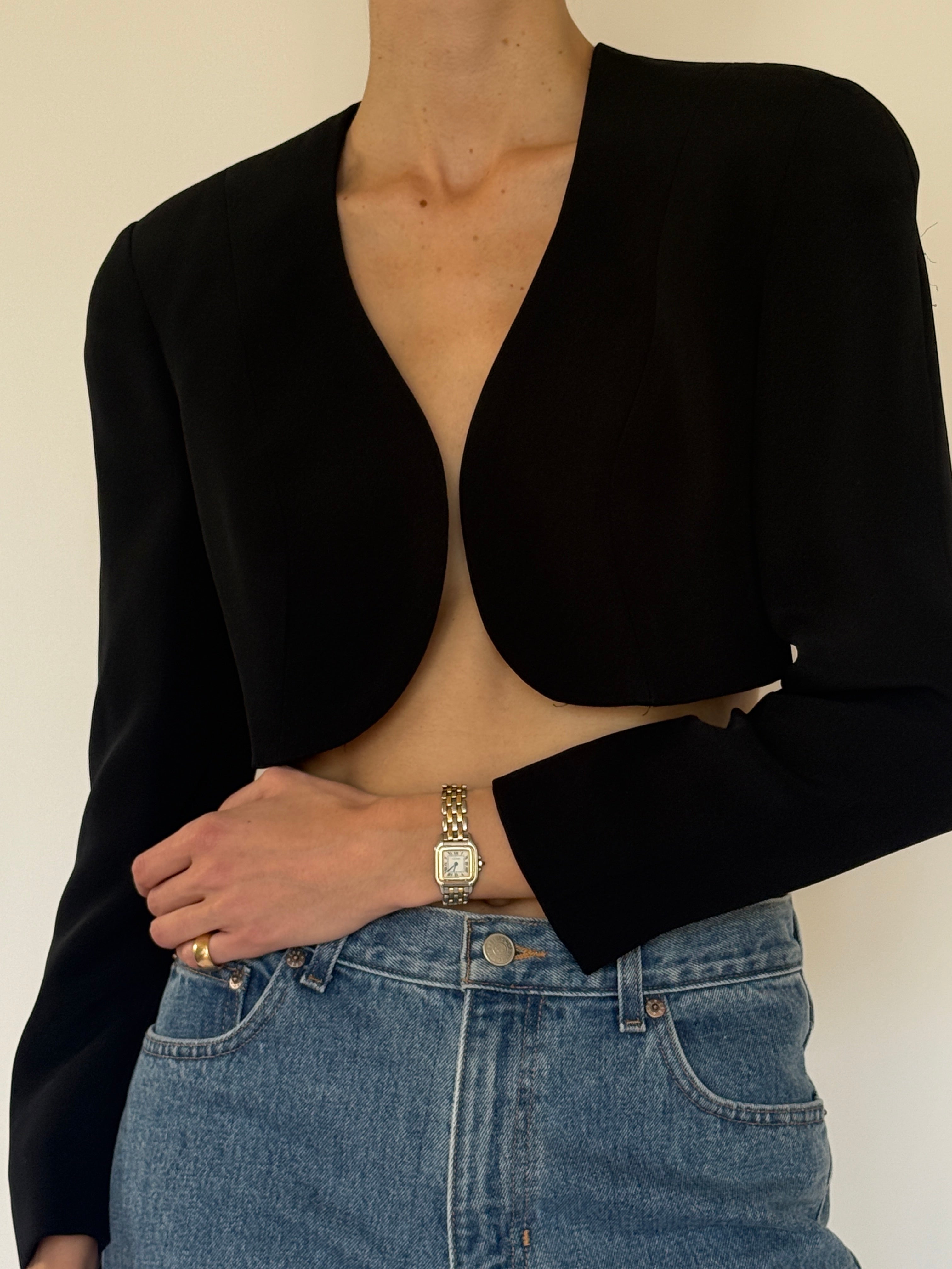 Vintage black cropped blazer front view