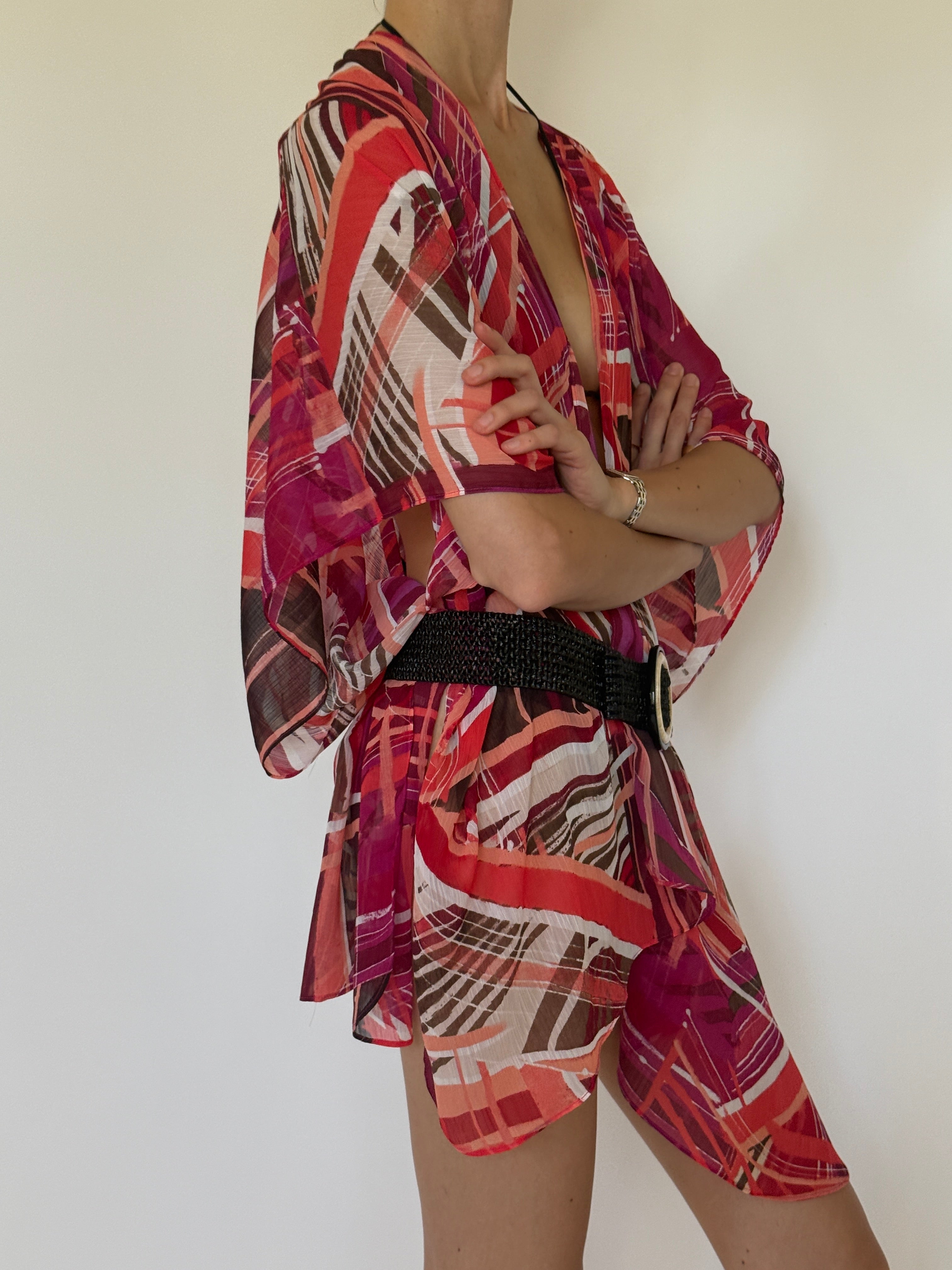 Vintage Sheer Kimono Cover-Up Pink 7975