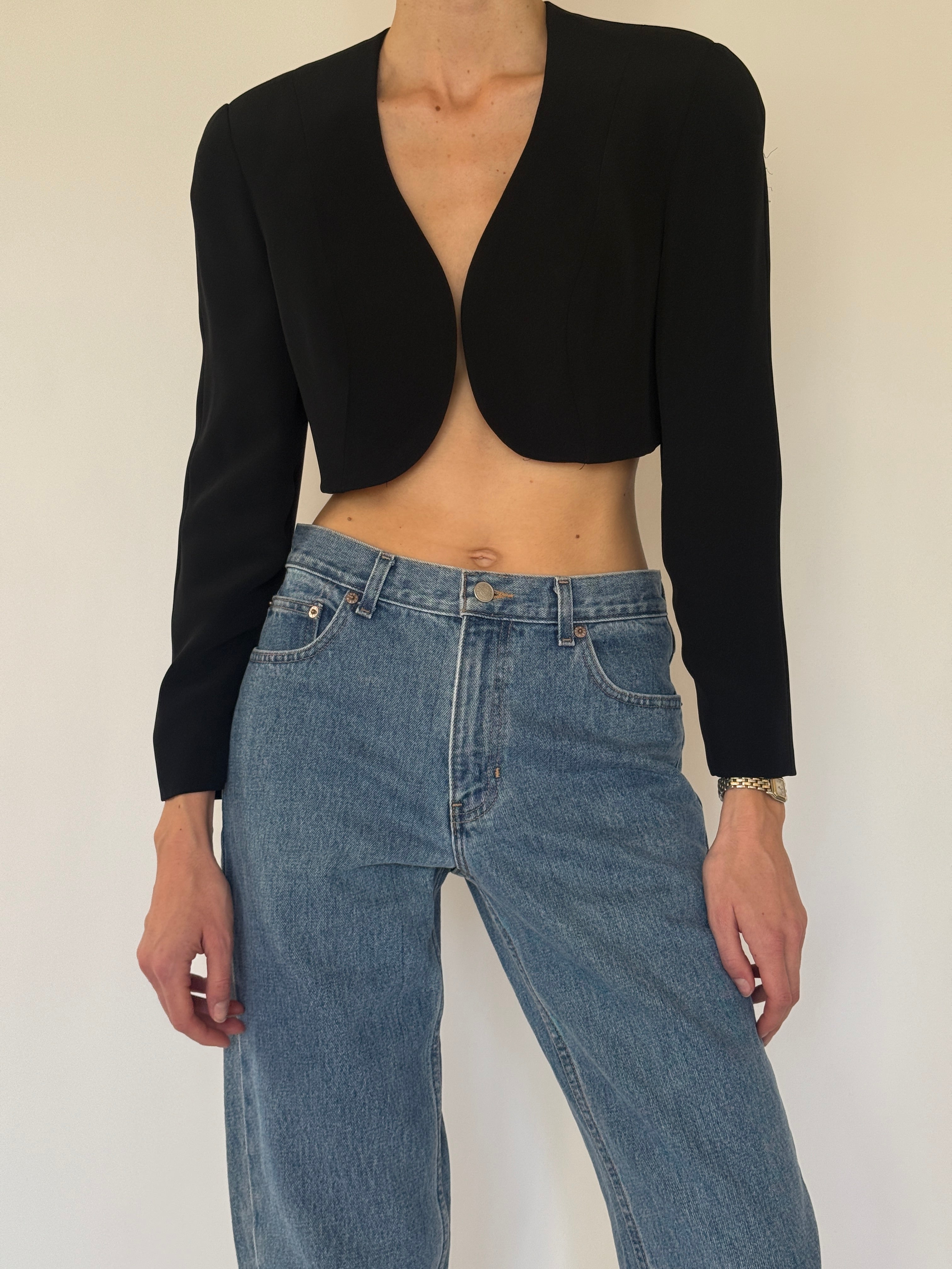 Vintage black cropped blazer front view