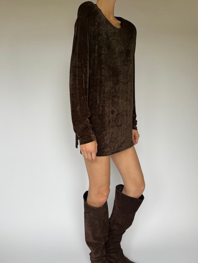 Vintage mini dress / top dark brown 6041