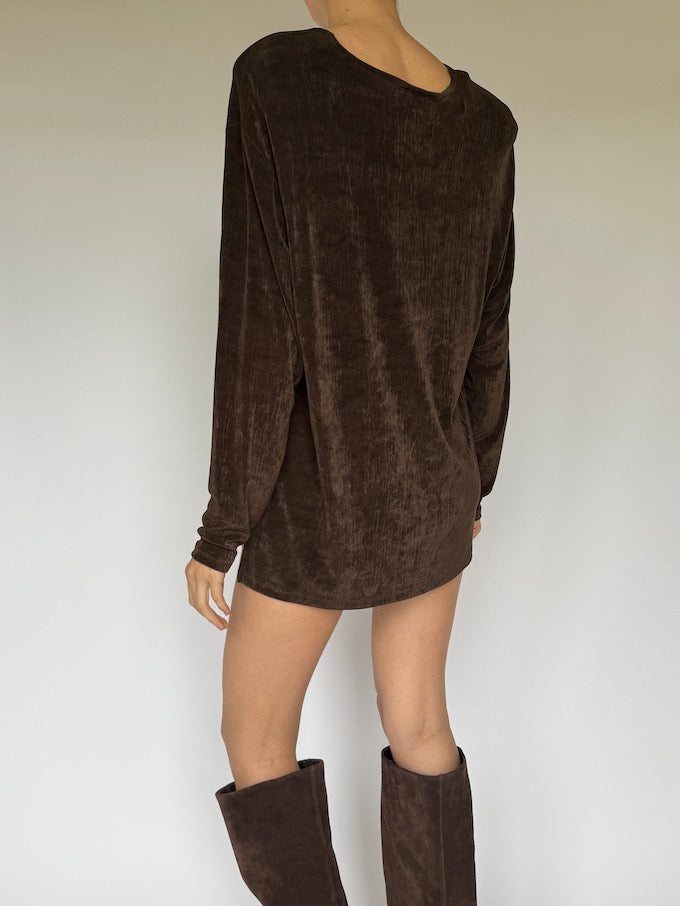 Vintage mini dress / top dark brown 6041