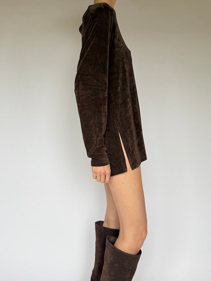 Vintage mini dress / top dark brown 6041