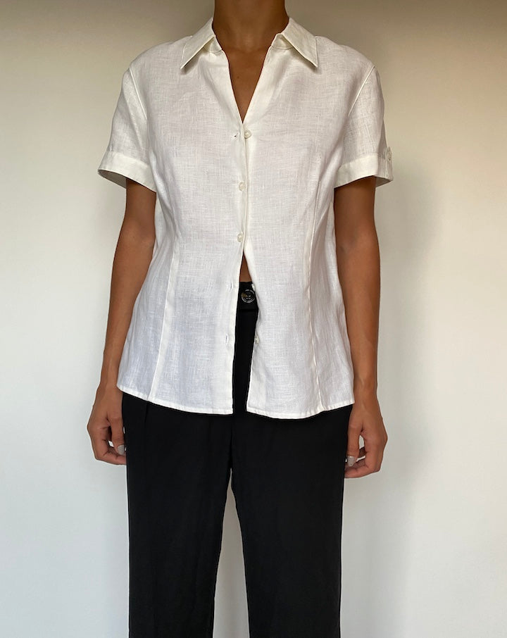 VINTAGE SHORT SLEEVE LINEN TOP 2385