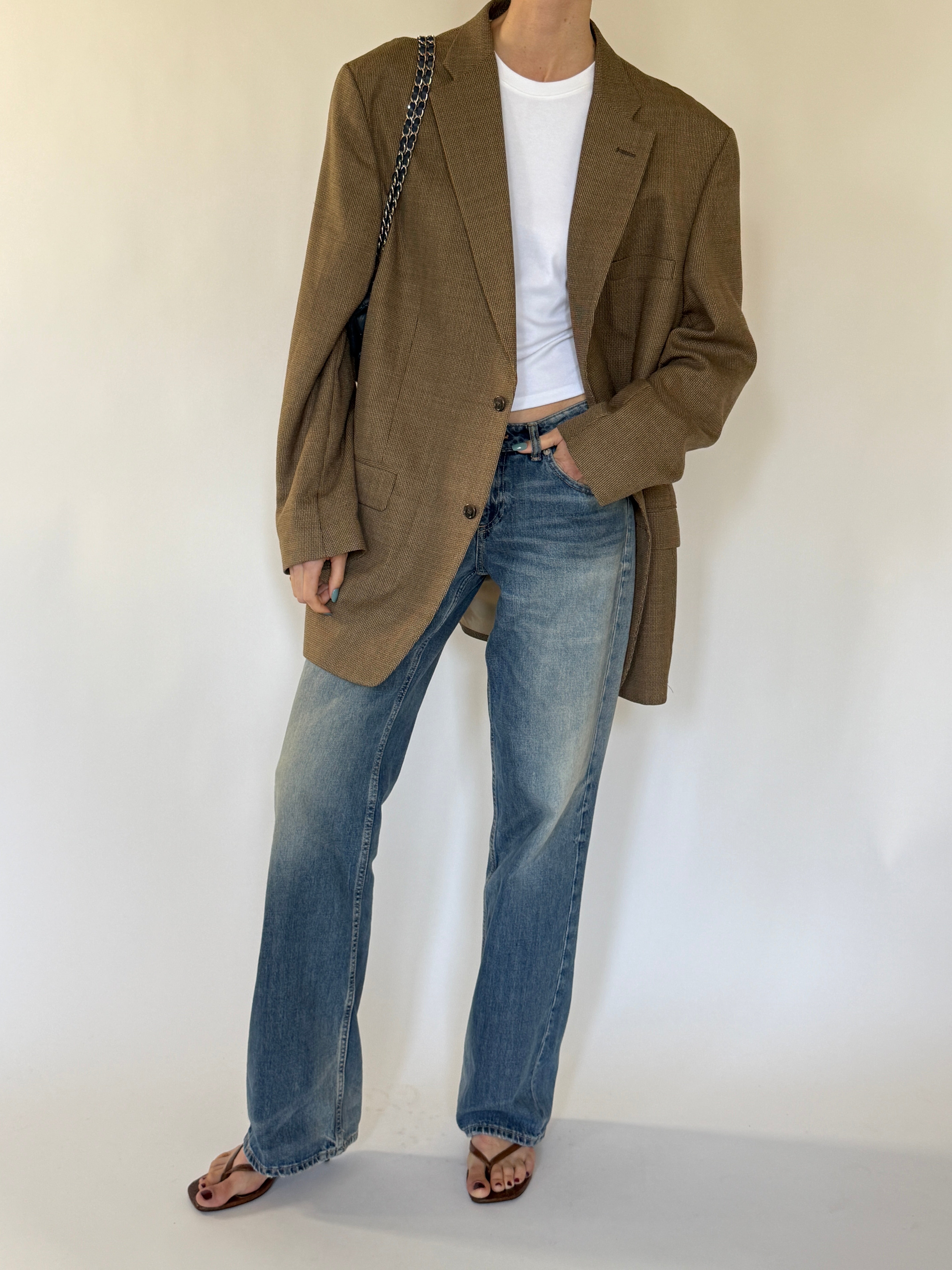 Vintage oversized structured brown blazer full look