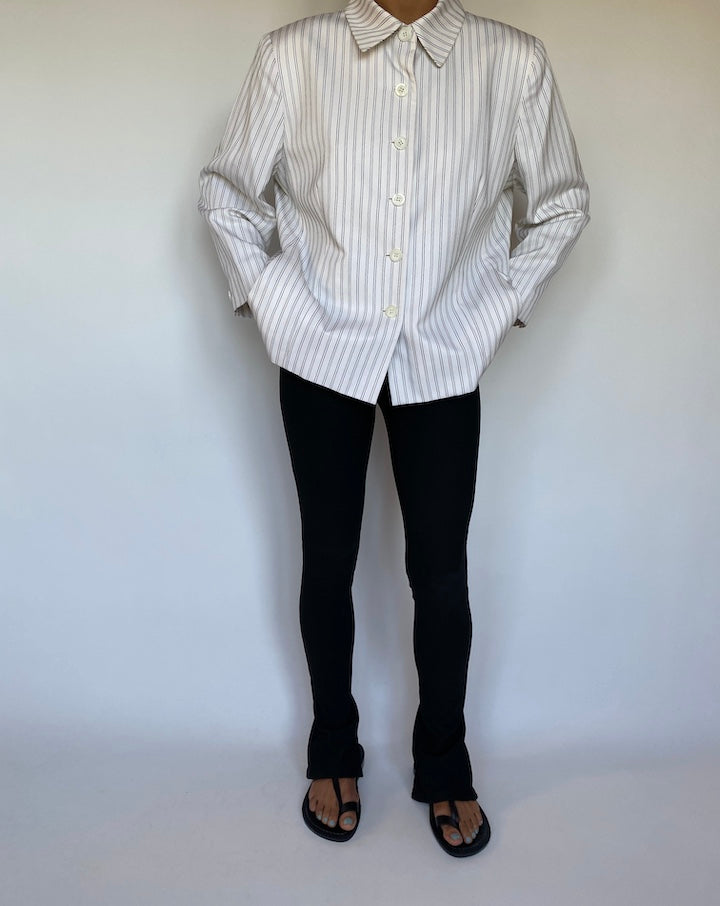 VINTAGE OVERSIZED STRIPED WHITE BLAZER 1551