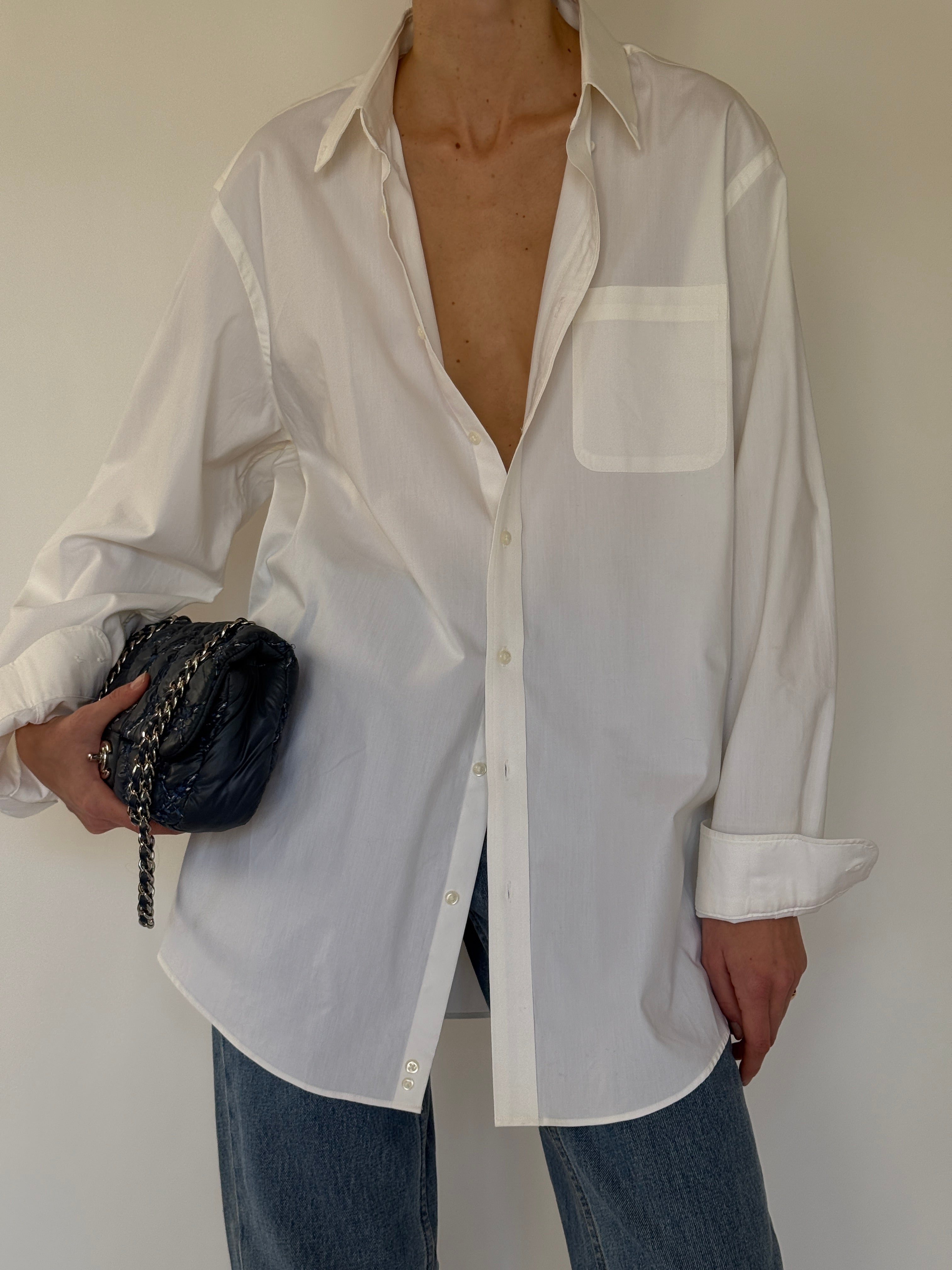 Vintage oversized white button-up shirt front view