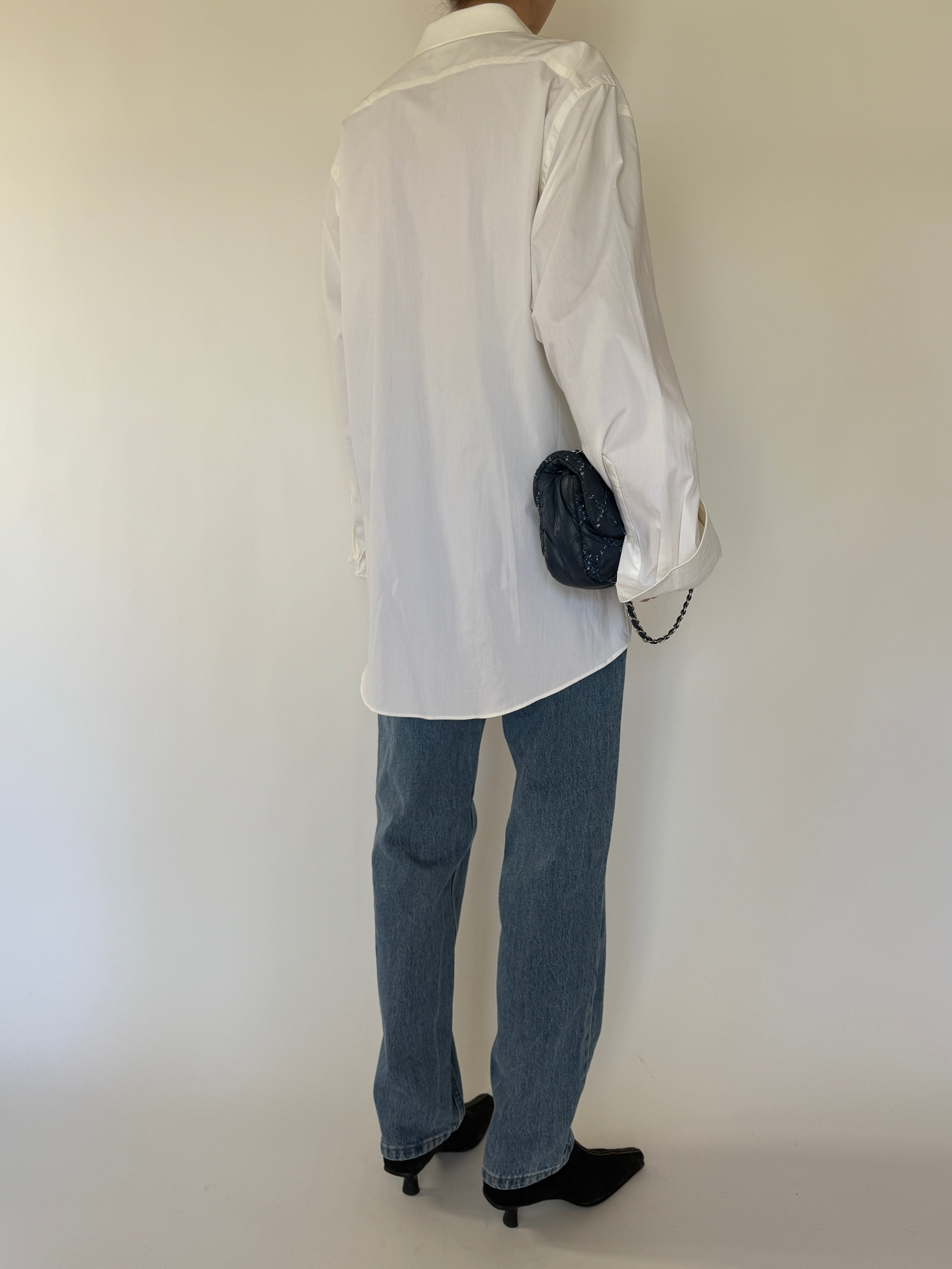 Vintage oversized white button-up shirt back view