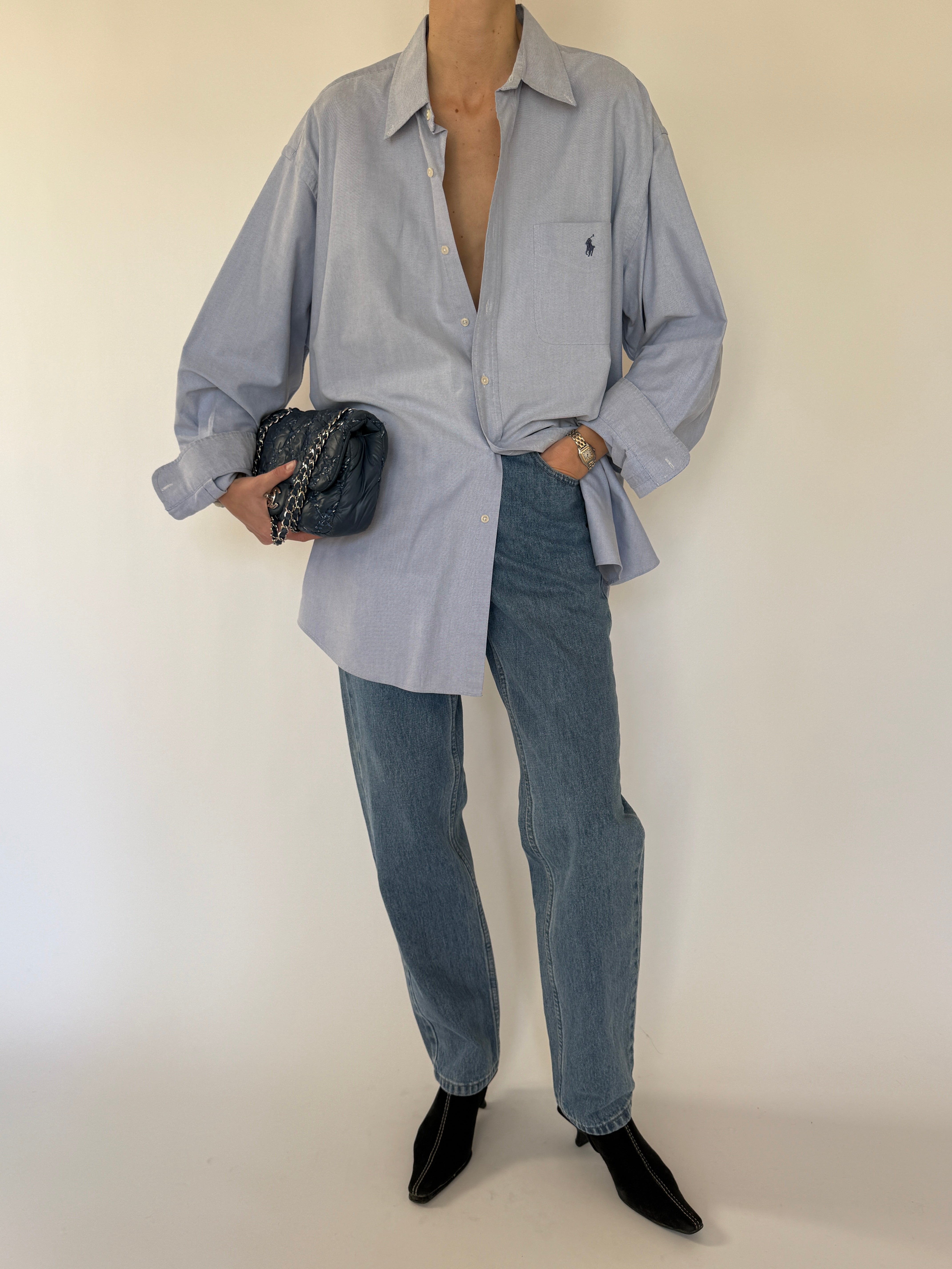 Vintage Ralph Lauren light blue shirt full outfit front view