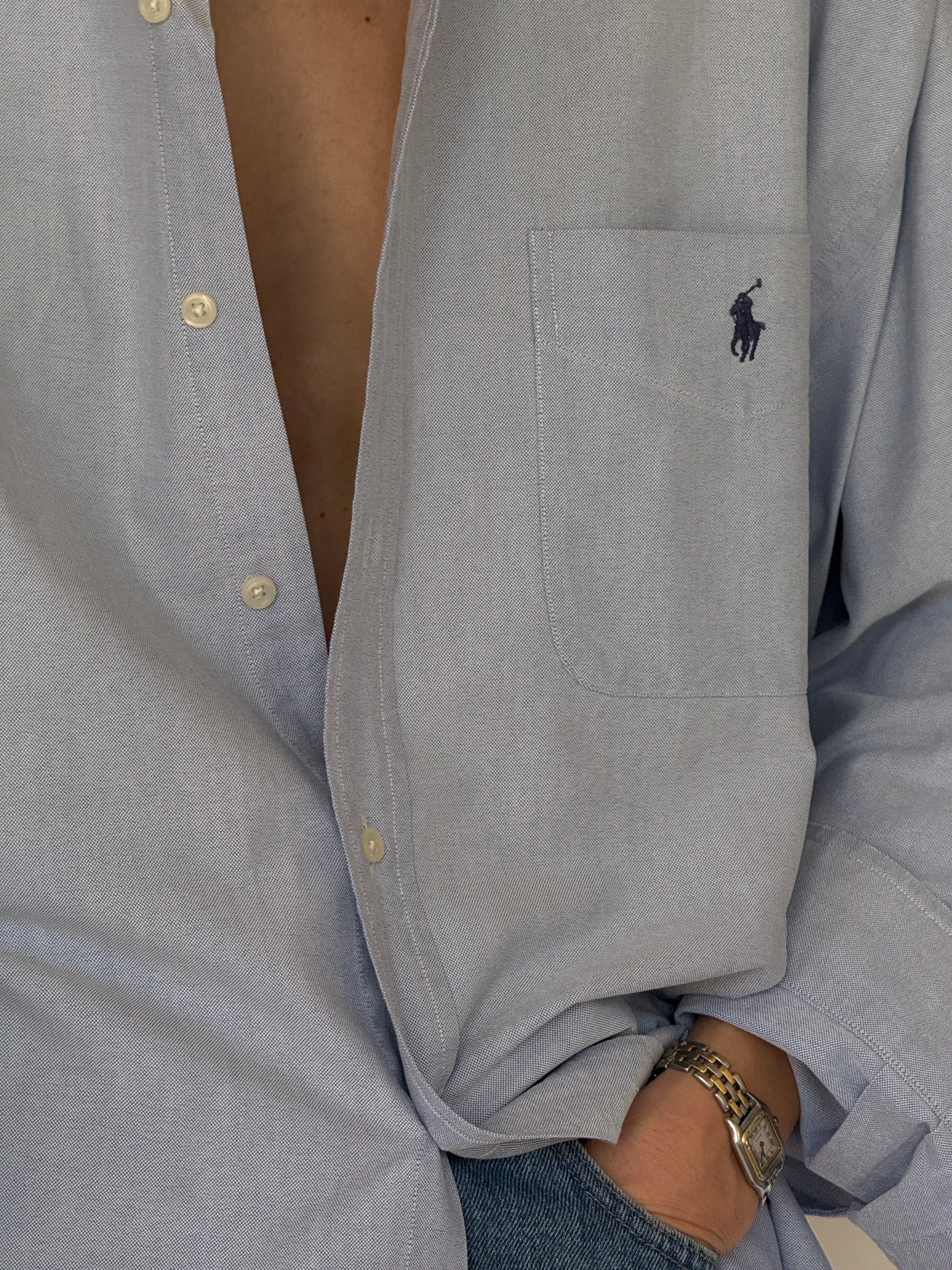 Vintage Ralph Lauren blue shirt embroidered logo pocket detail