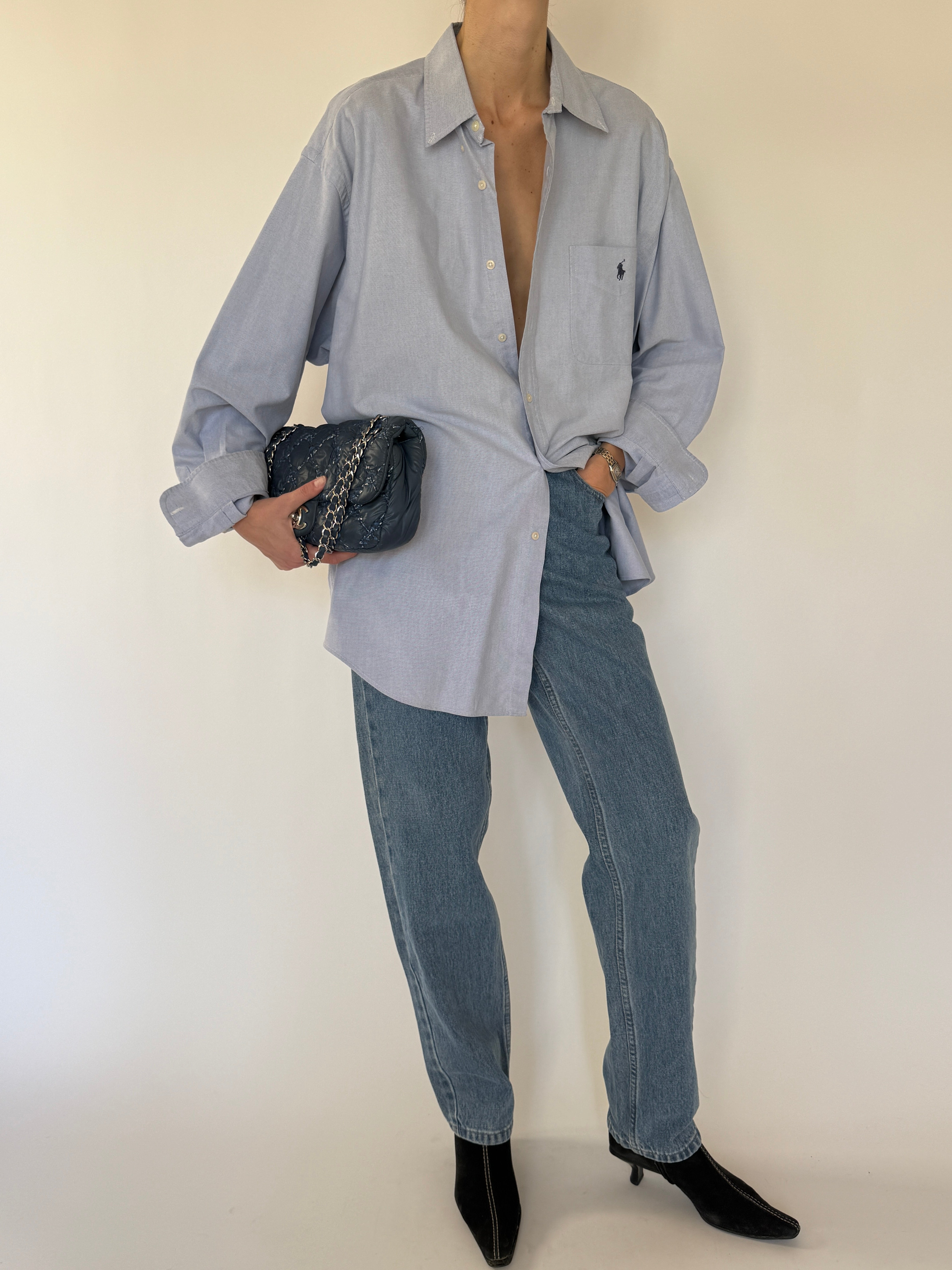 Vintage Ralph Lauren blue shirt embroidered logo pocket detail