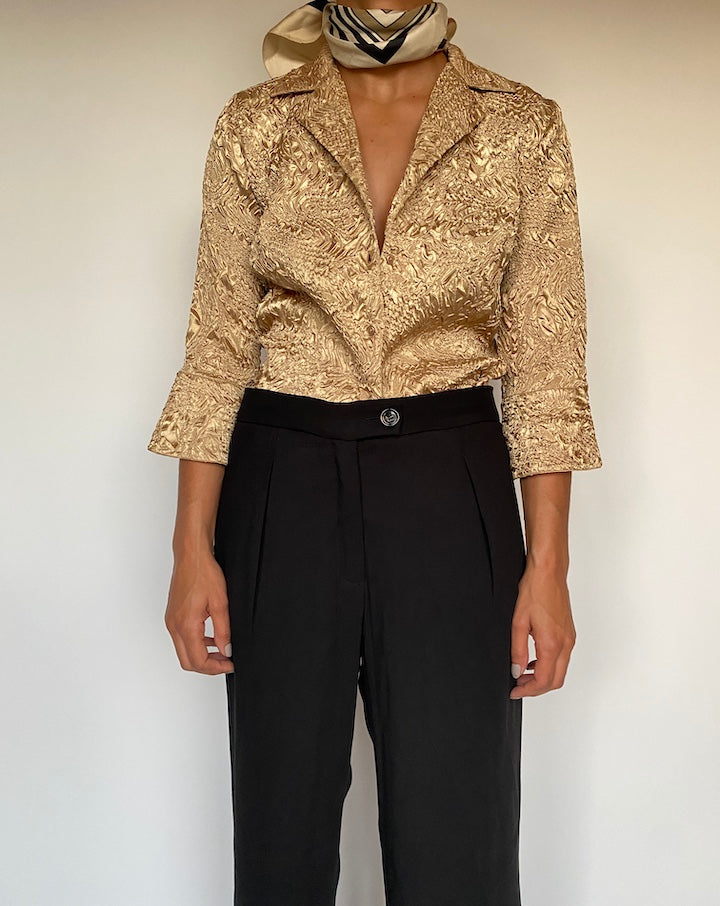 VINTAGE CHAMPAGNE COLORED CRINKLE EFFECT BLOUSE 2389