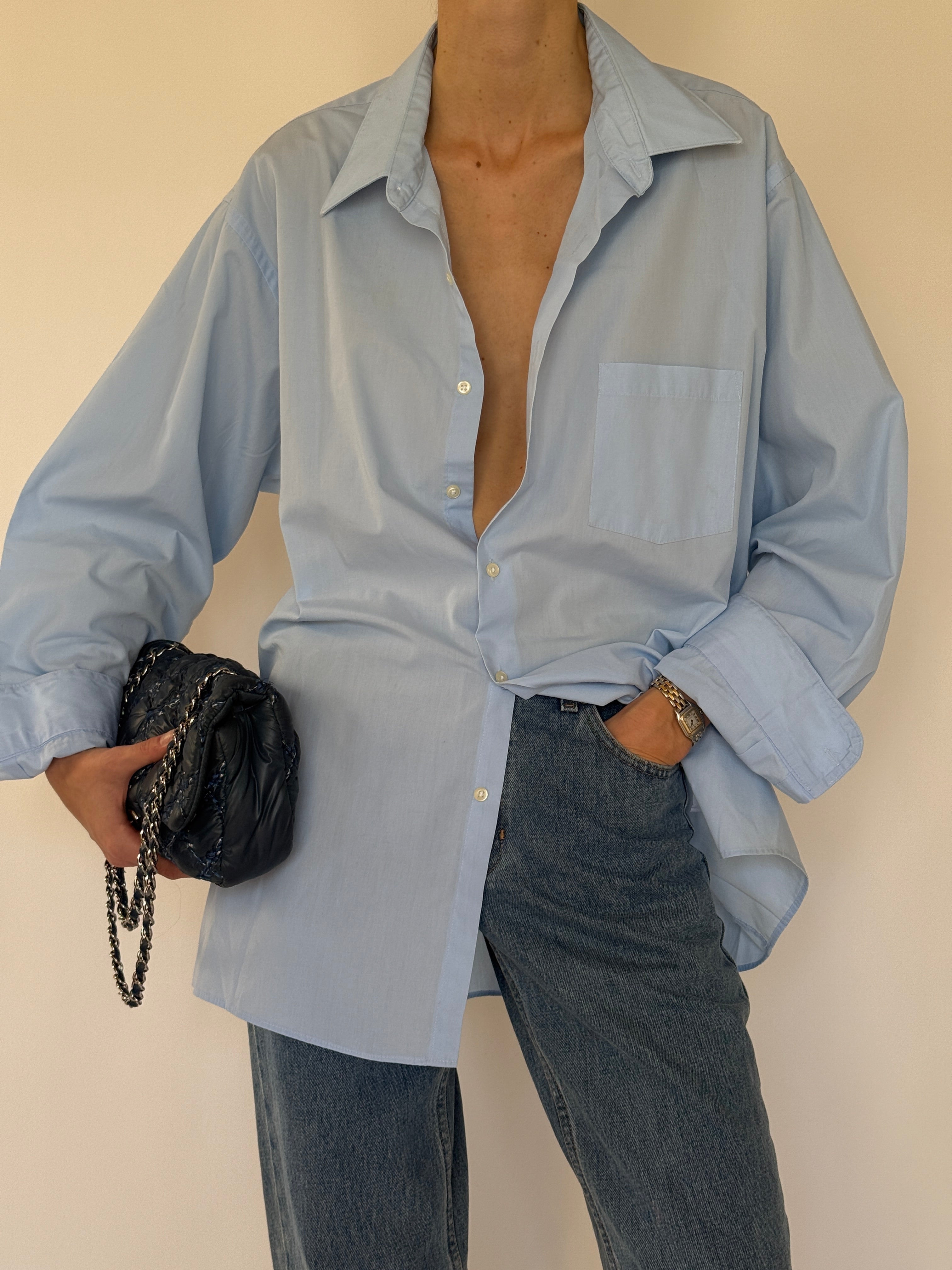 Vintage light blue oversized cotton shirt front view
