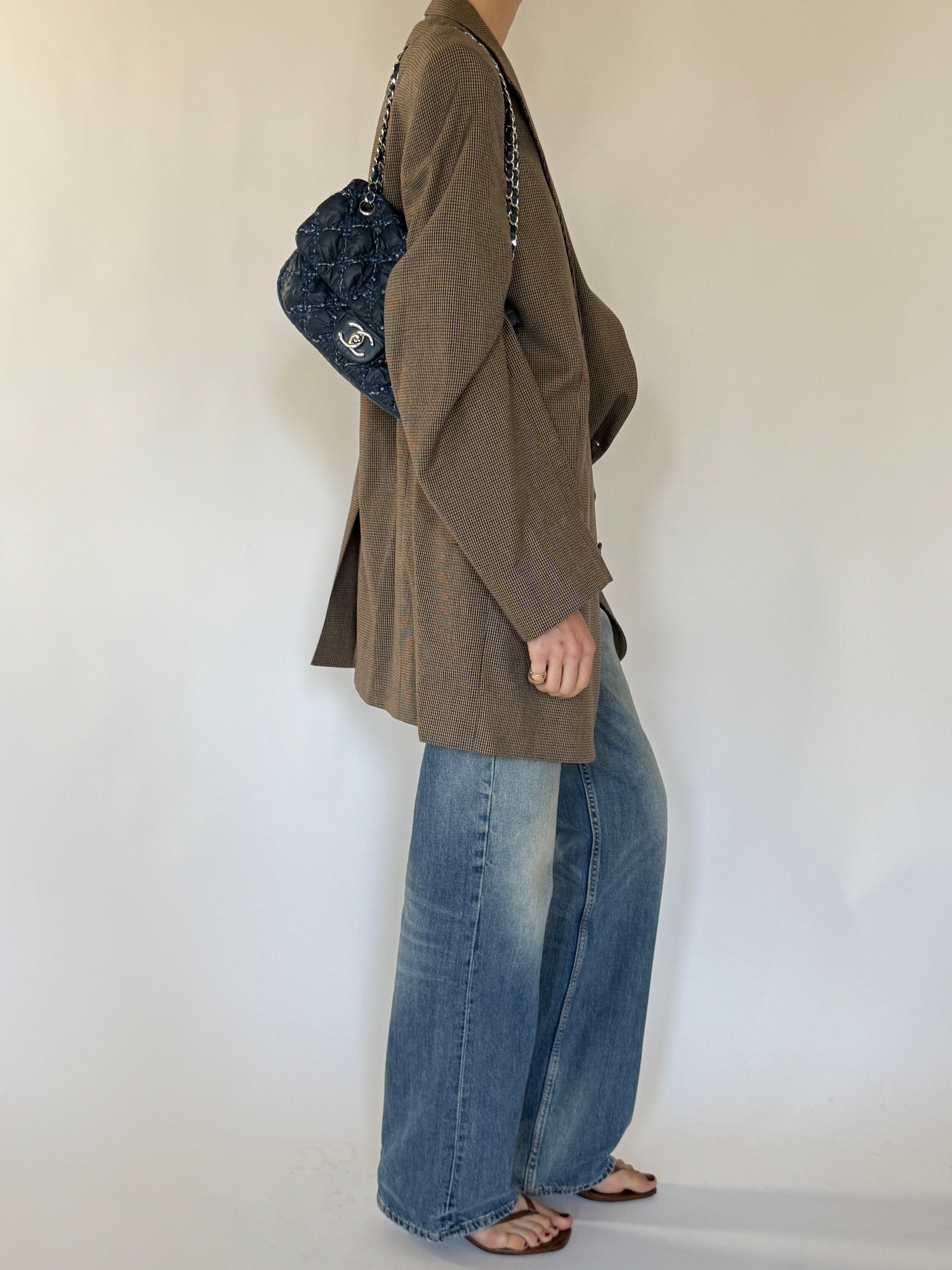 Vintage brown checked blazer side angle view