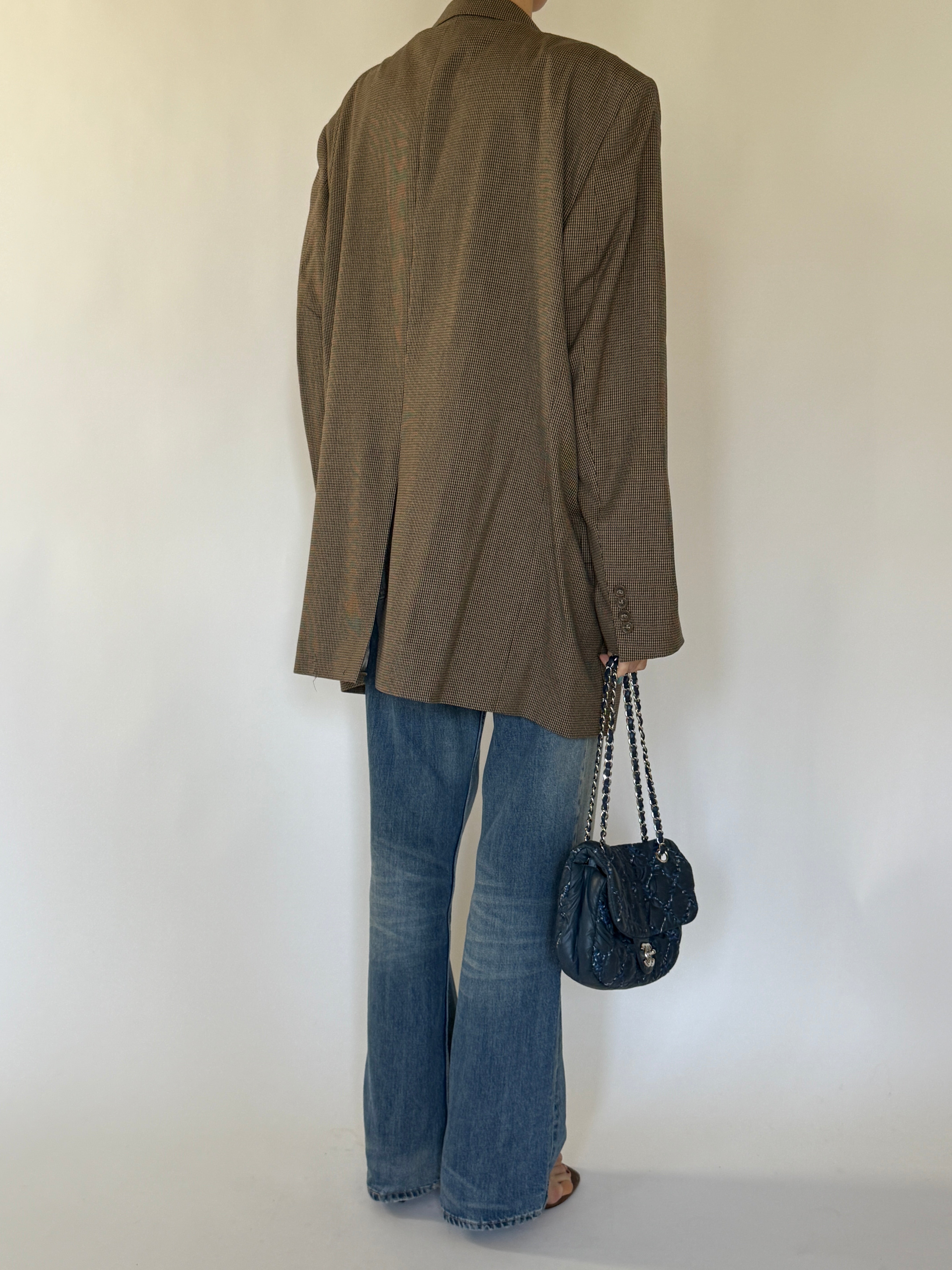 Vintage oversized brown checked blazer back view