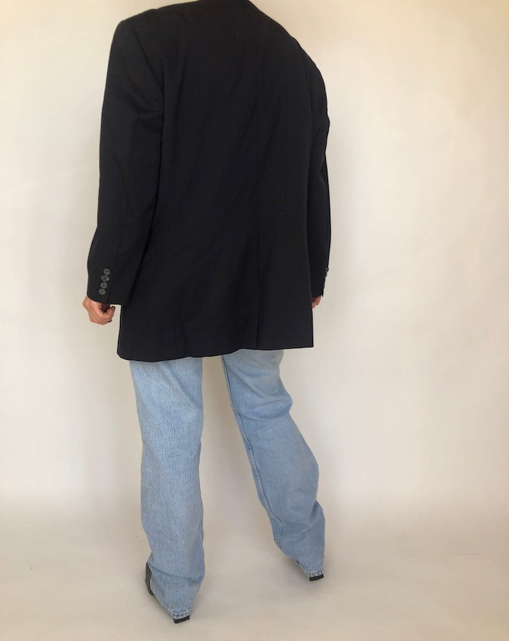 VINTAGE OVERSIZED DARK NAVY WOOL BLAZER 372