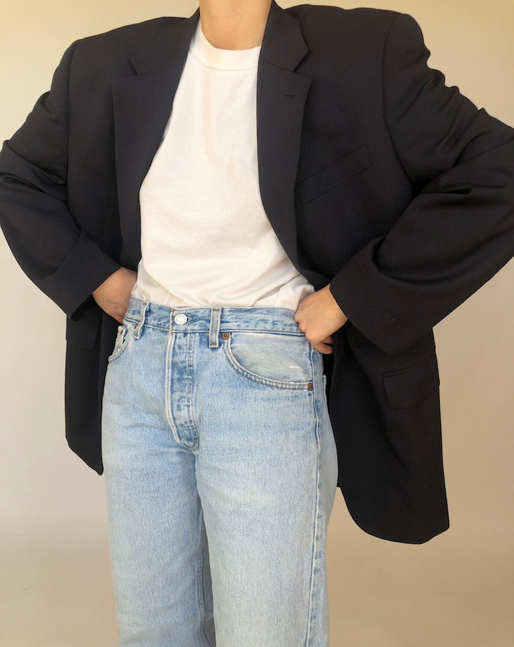 VINTAGE OVERSIZED DARK NAVY WOOL BLAZER 372