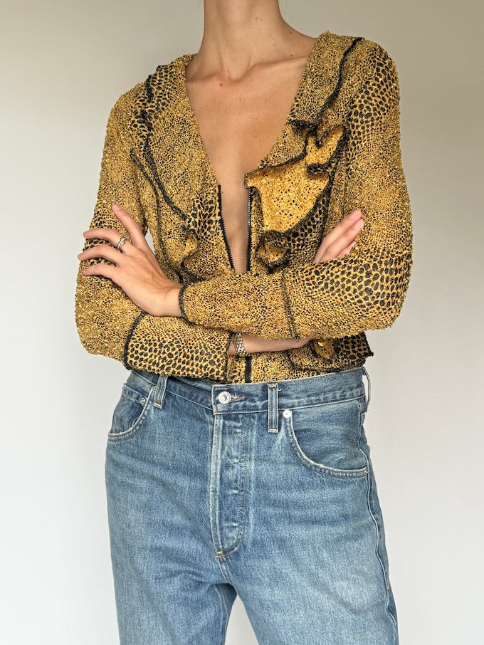Vintage leopard print ruffle jacket top 6142
