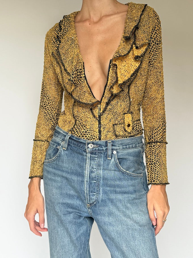 Vintage leopard print ruffle jacket top 6142