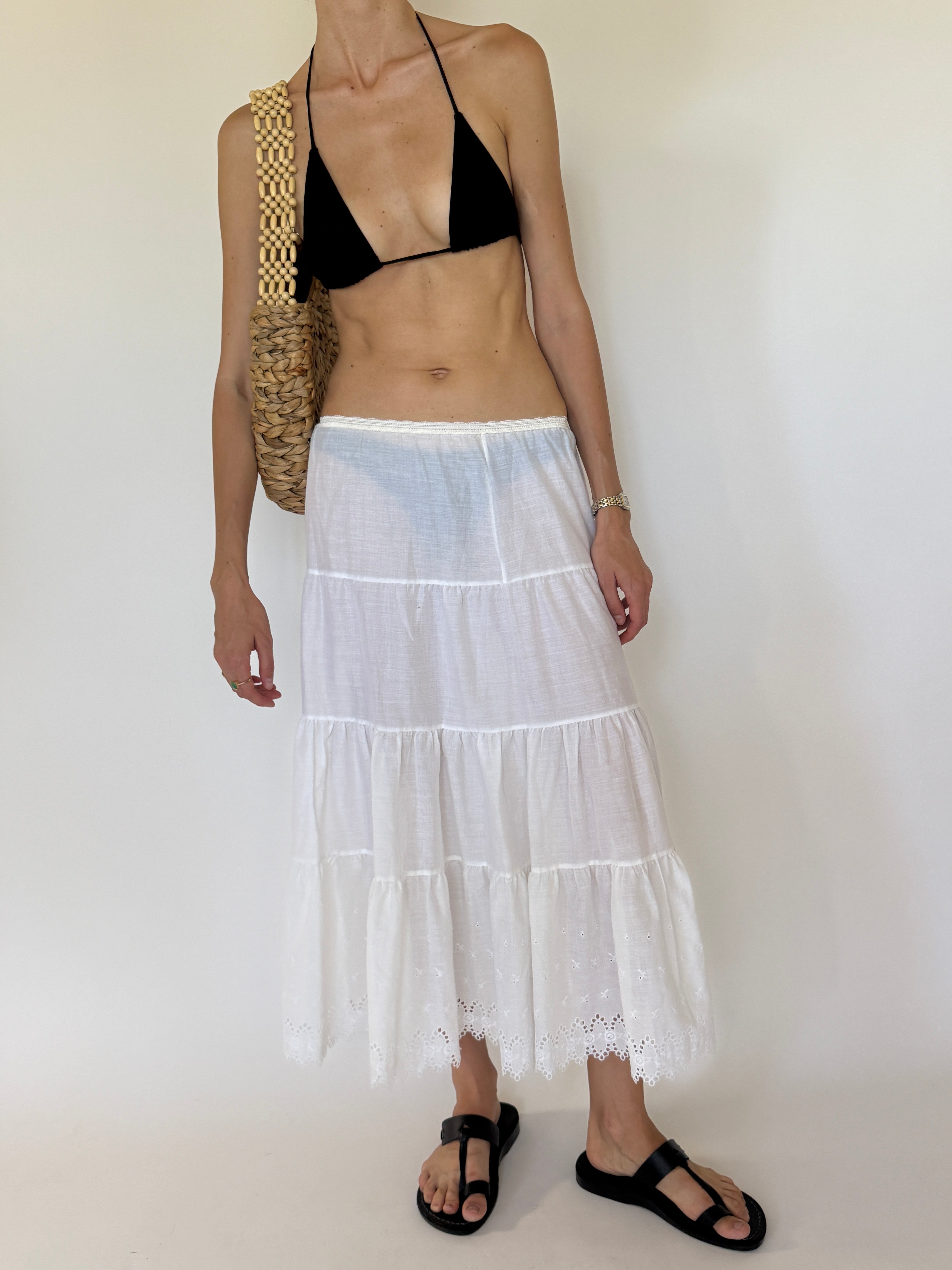 Vintage white tiered maxi skirt front view