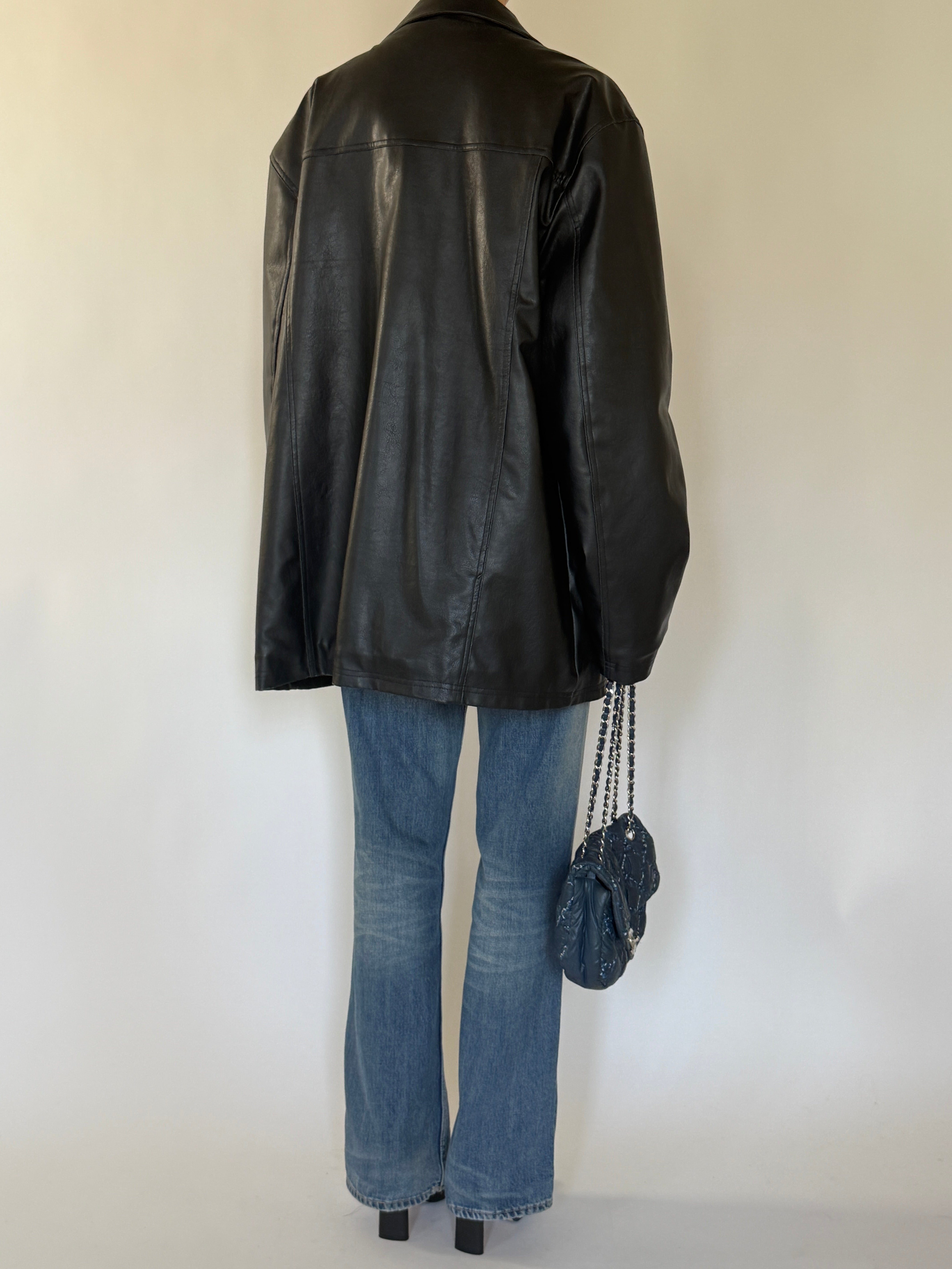 Vintage oversized leather jacket back view