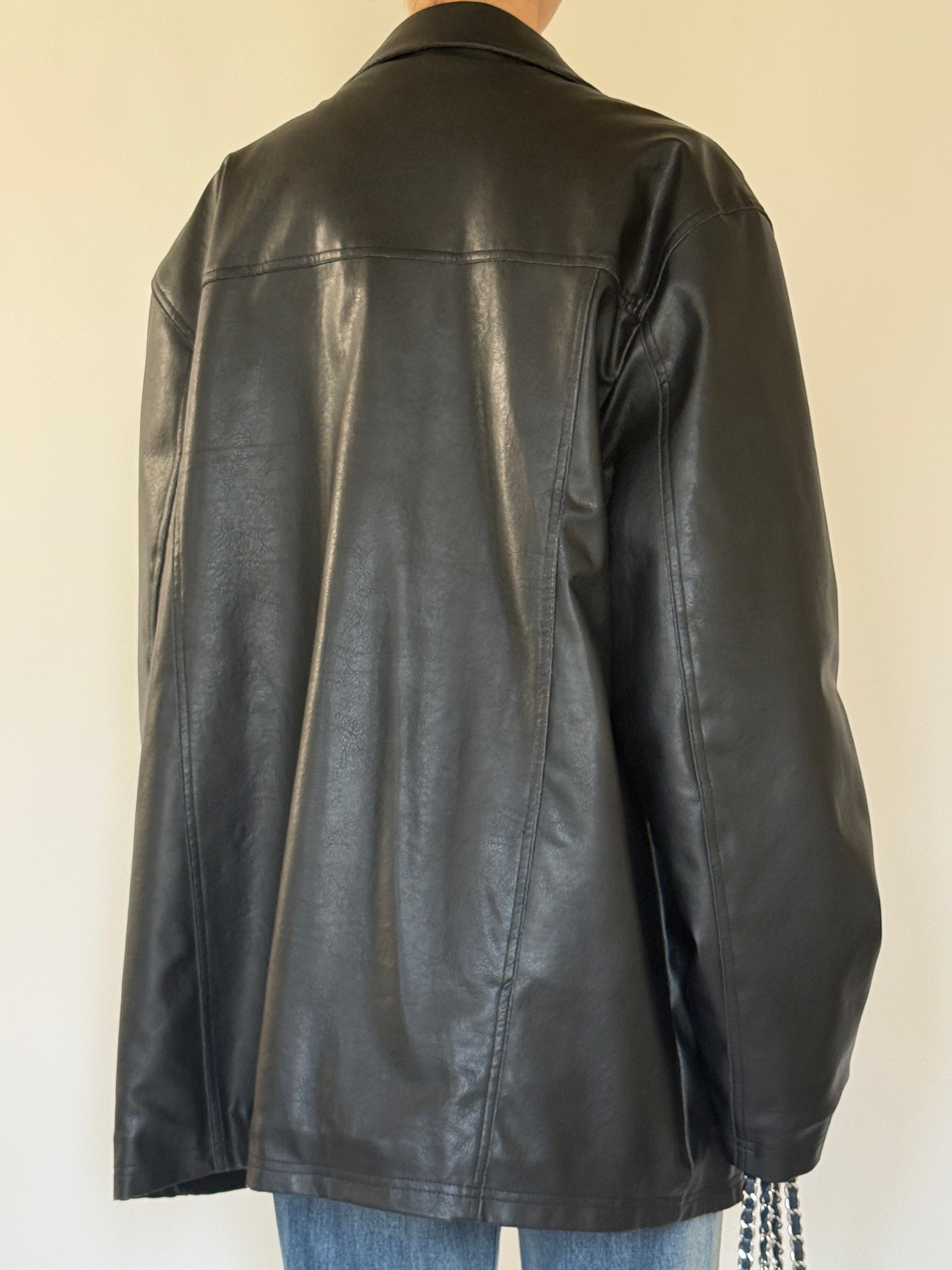 Vintage oversized leather jacket back view