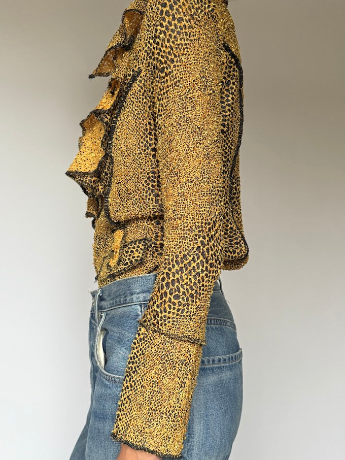 Vintage leopard print ruffle jacket top 6142