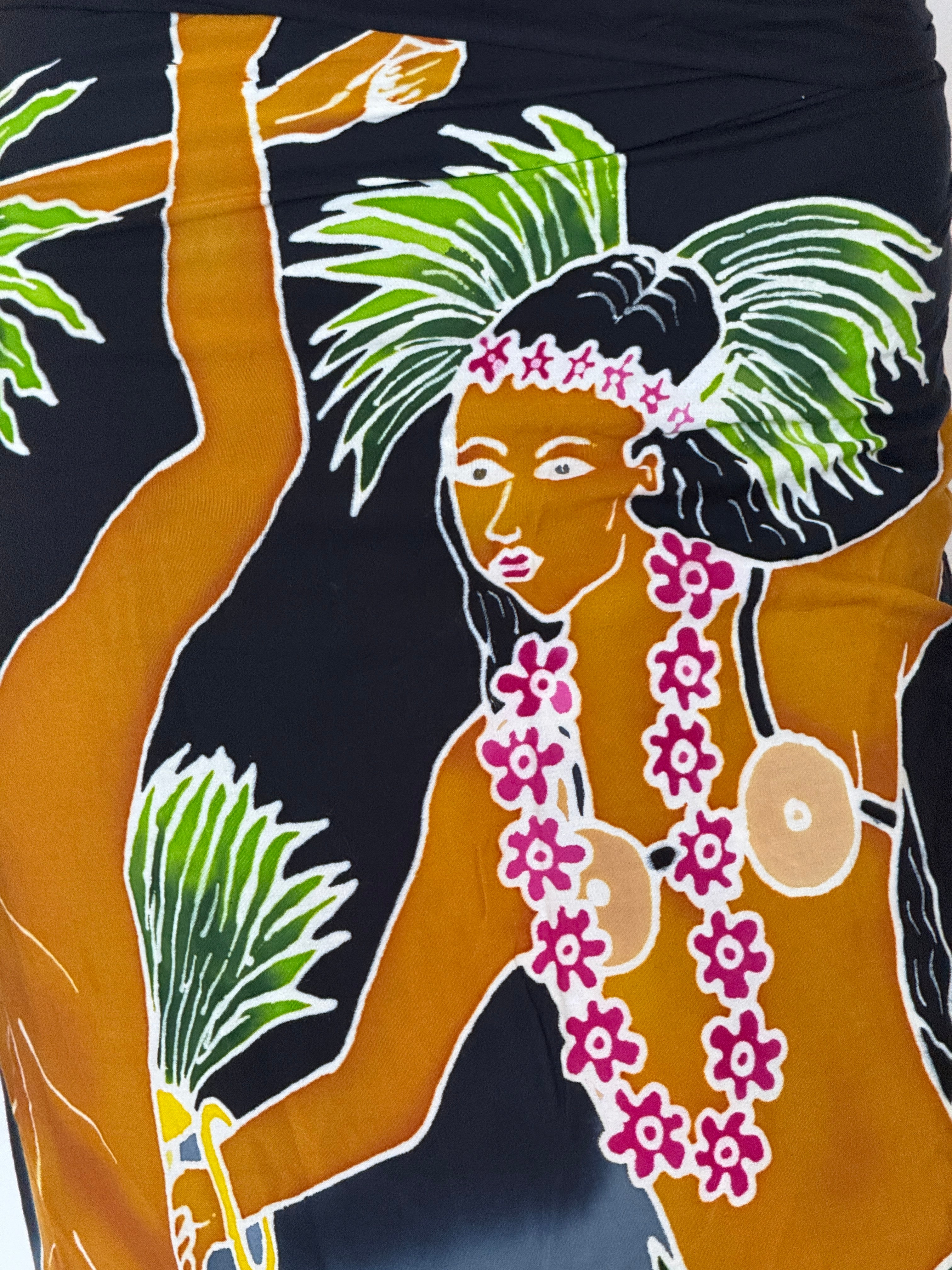 Vintage tropical palm print close-up