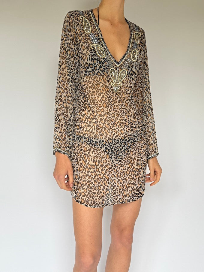 Vintage Sheer Leopard Print Cover-Up Dress/Top 6050