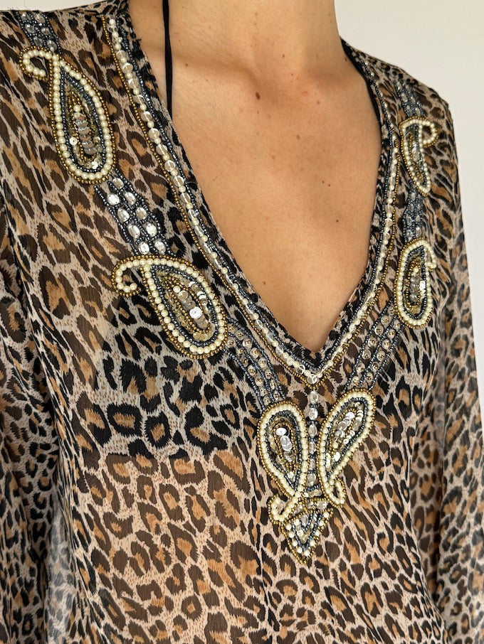 Vintage Sheer Leopard Print Cover-Up Dress/Top 6050