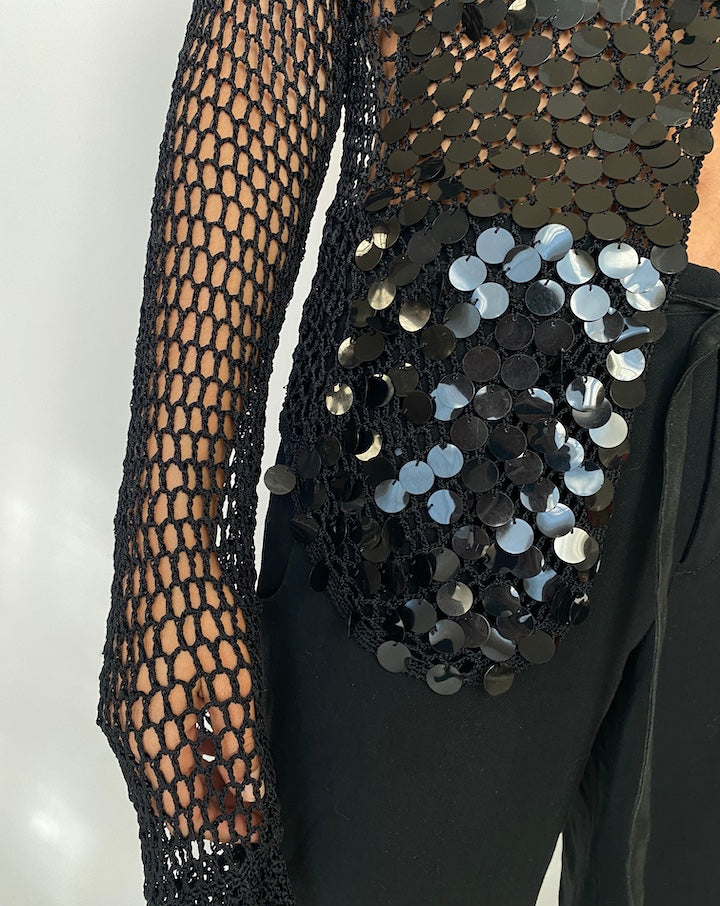VINTAGE FISHNET SEQUIN LONG SLEEVE TOP
