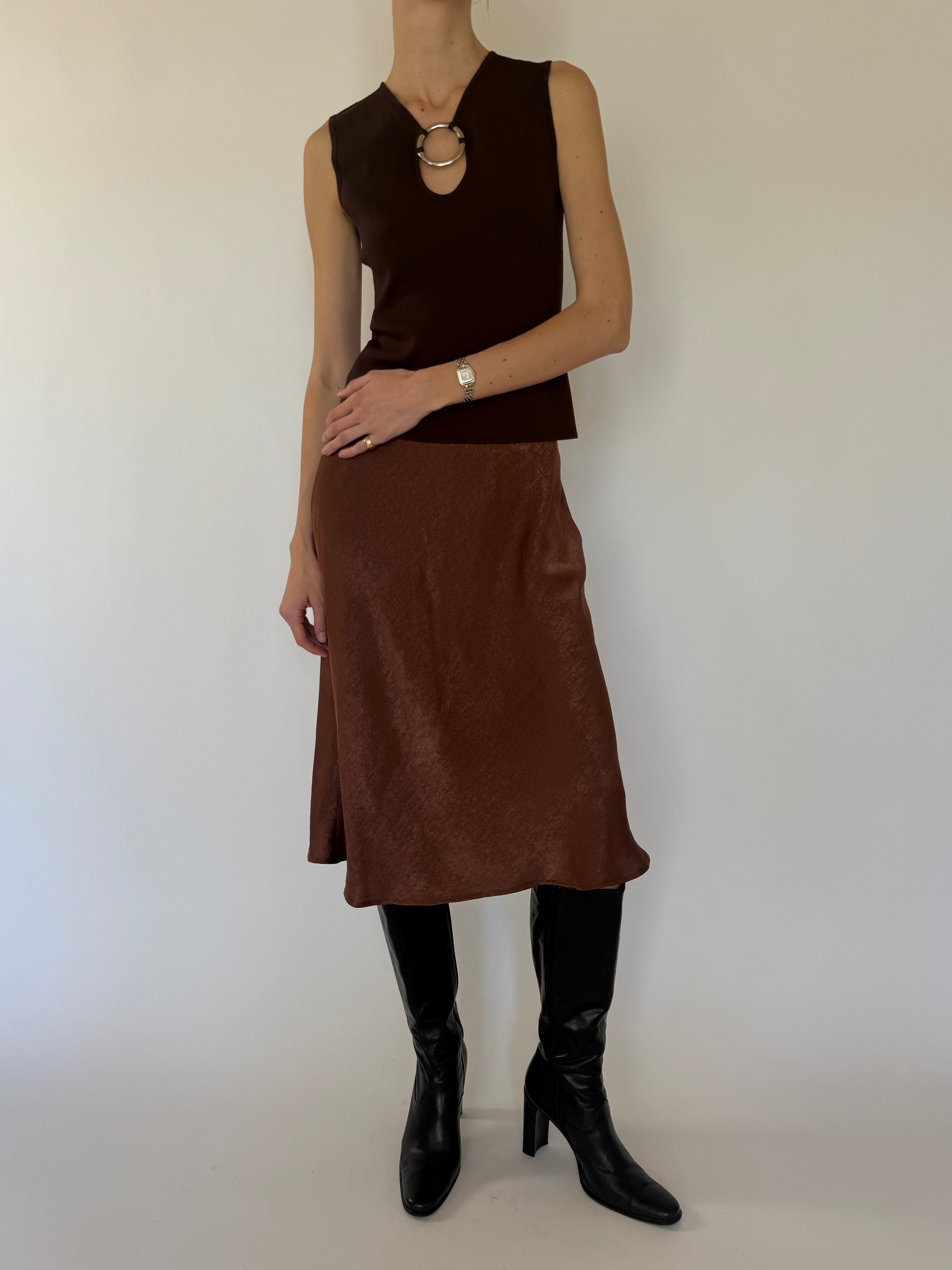 Vintage brown sleeveless top full length view