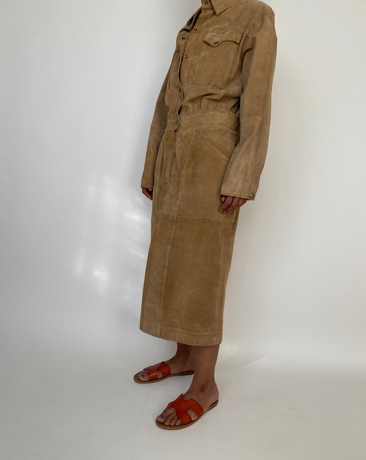 VINTAGE BROWN SUEDE LEATHER DRESS 2827