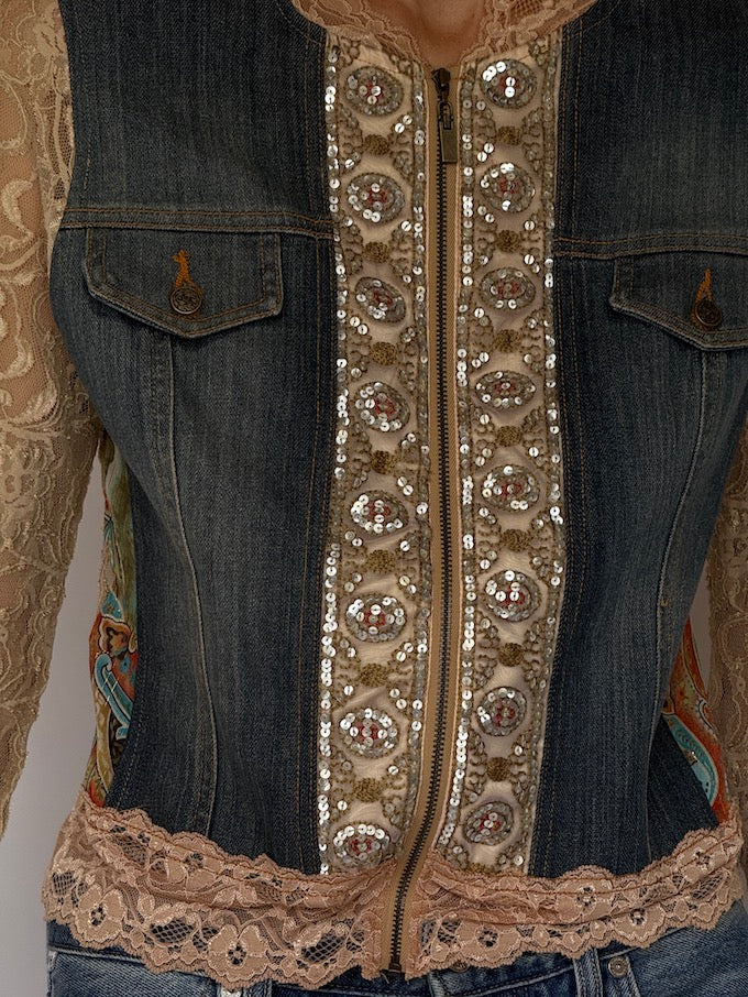 Vintage Lace & Denim Embellished Jacket 6635