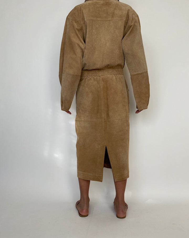 VINTAGE BROWN SUEDE LEATHER DRESS 2827