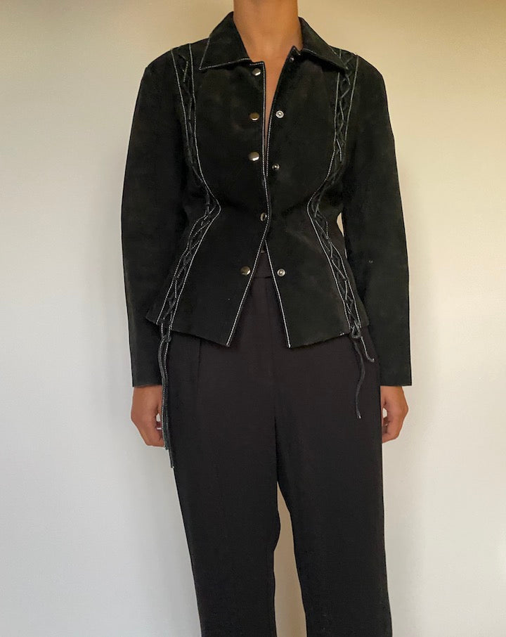 VINTAGE BLACK SUEDE LEATHER JACKET 2408