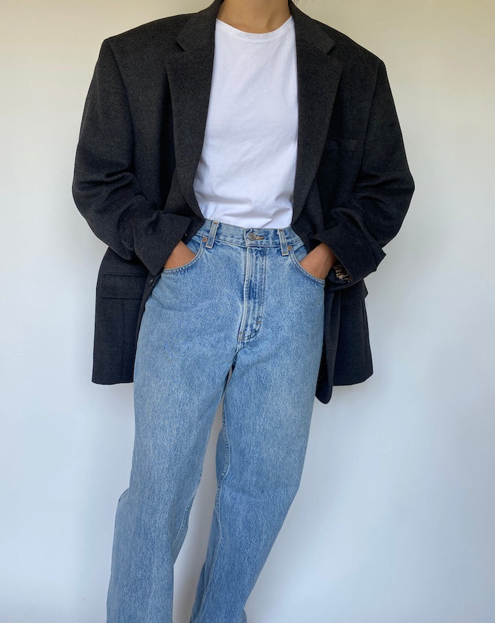 VINTAGE DARK GREY OVERSIZED BLAZER 3348