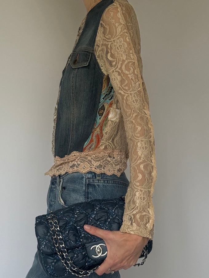 Vintage Lace & Denim Embellished Jacket 6635
