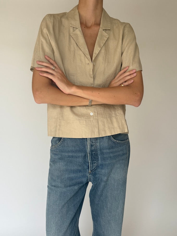 Vintage short-sleeve linen top beige 6064